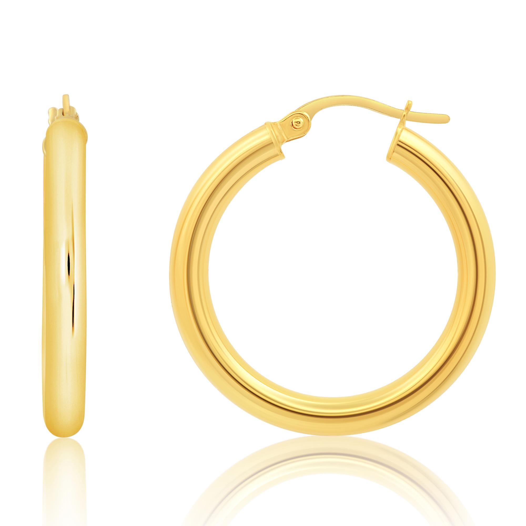 14K Solid Gold Hoop Earrings for Women - Yellow or White Gold Click Closure Hoops (0.75