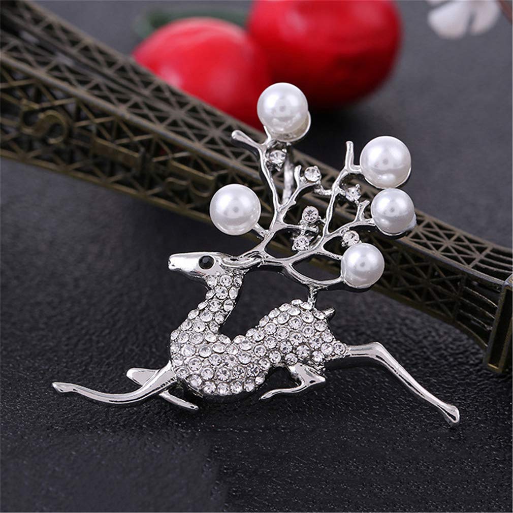 YAZILIND Fashion Sika Deer Christmas Elk Shape Brooch Pin - Alloy Clothing Accessories with Imitation Pearl Corsage Jewelry - Perfect for Holiday Outfits, Party Wear, and Gift Giving