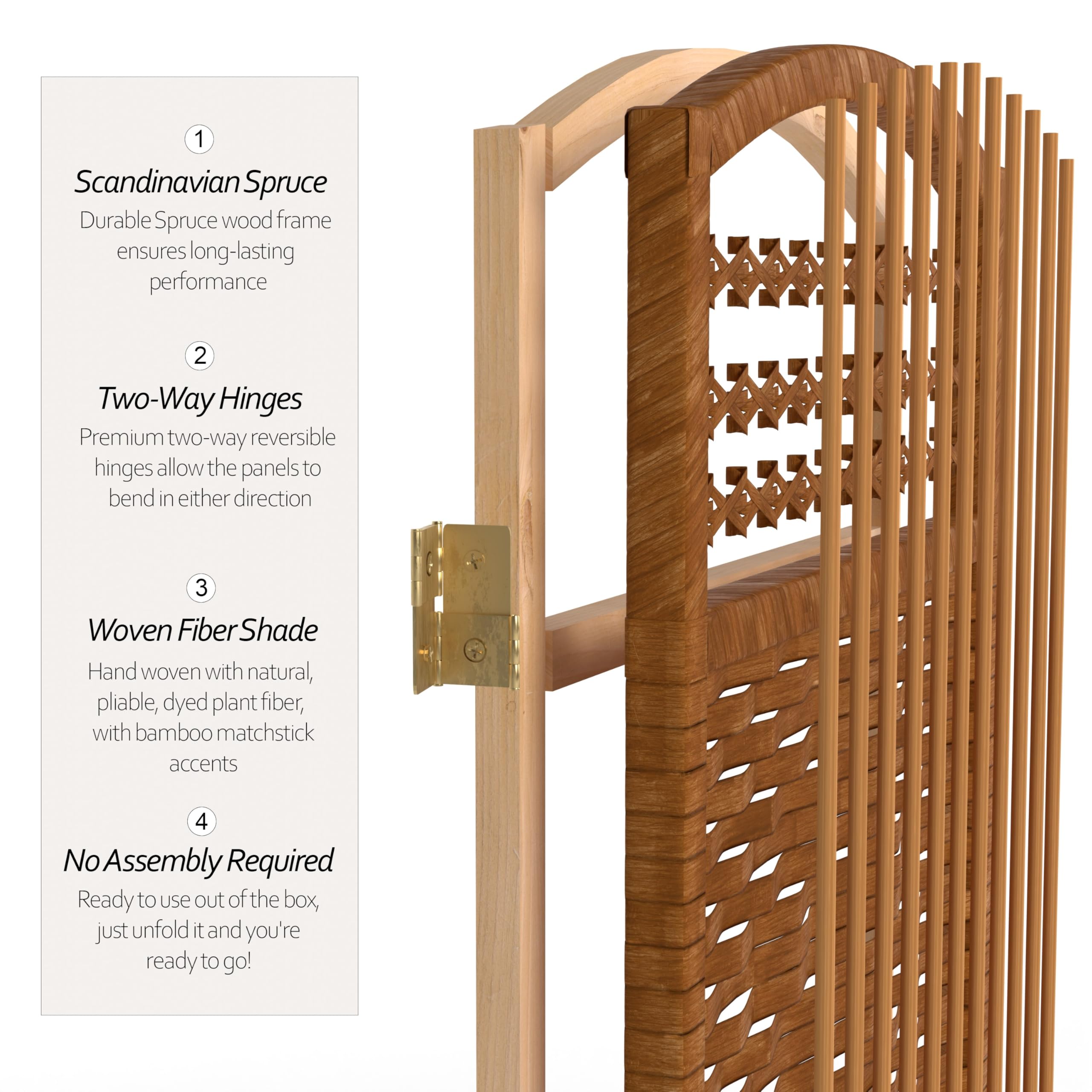 4 ft. Short Fiber Weave Folding Room Divider - Dark Beige 6-Panel Privacy Screen for Home, Office & Events | Space Separator for Living Room, Bedroom & Wedding Decor