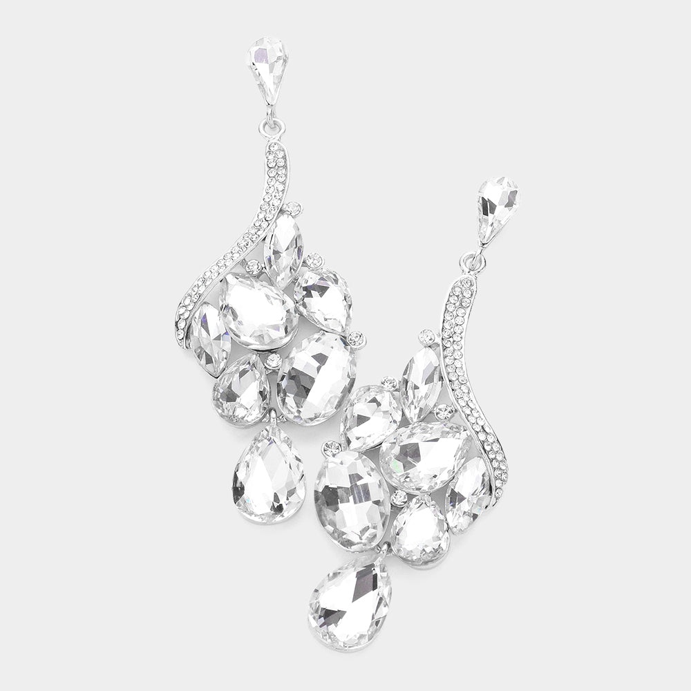 Clear Crystal Multi Stone Cluster Dangle Pageant Earrings | Elegant Drop Earrings for Women | Perfect for Prom, Wedding & Evening Events | 589392