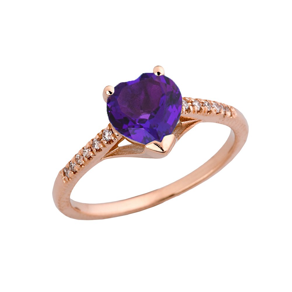 10K Rose Gold Diamond Solitaire Amethyst Heart Ring for Engagement, Proposal & Anniversary - Perfect Gift for Her | Valentine's Day, Birthday & Special Occasions