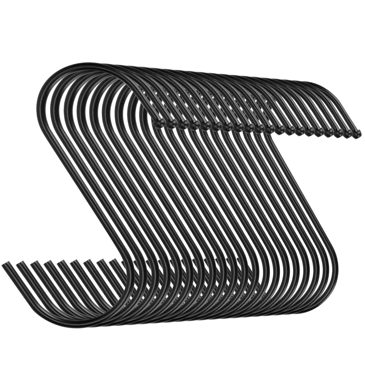 Stainless Steel S Hooks 20 Pack - Heavy Duty Hangers for Kitchen, Bathroom & Office Storage