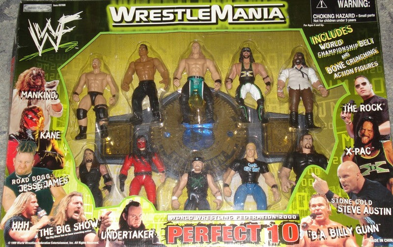1999 WWF Jakks Pacific WrestleMania 2000 Perfect 10 Box Set - Collectible Wrestling Action Figures: Mankind, Road Dogg, HHH, The Big Show, Undertaker, The Rock, X-Pac, Stone Cold Steve Austin & Billy Gunn | Exclusive Limited Edition | Perfect for WWE Fans, Collectors & Display