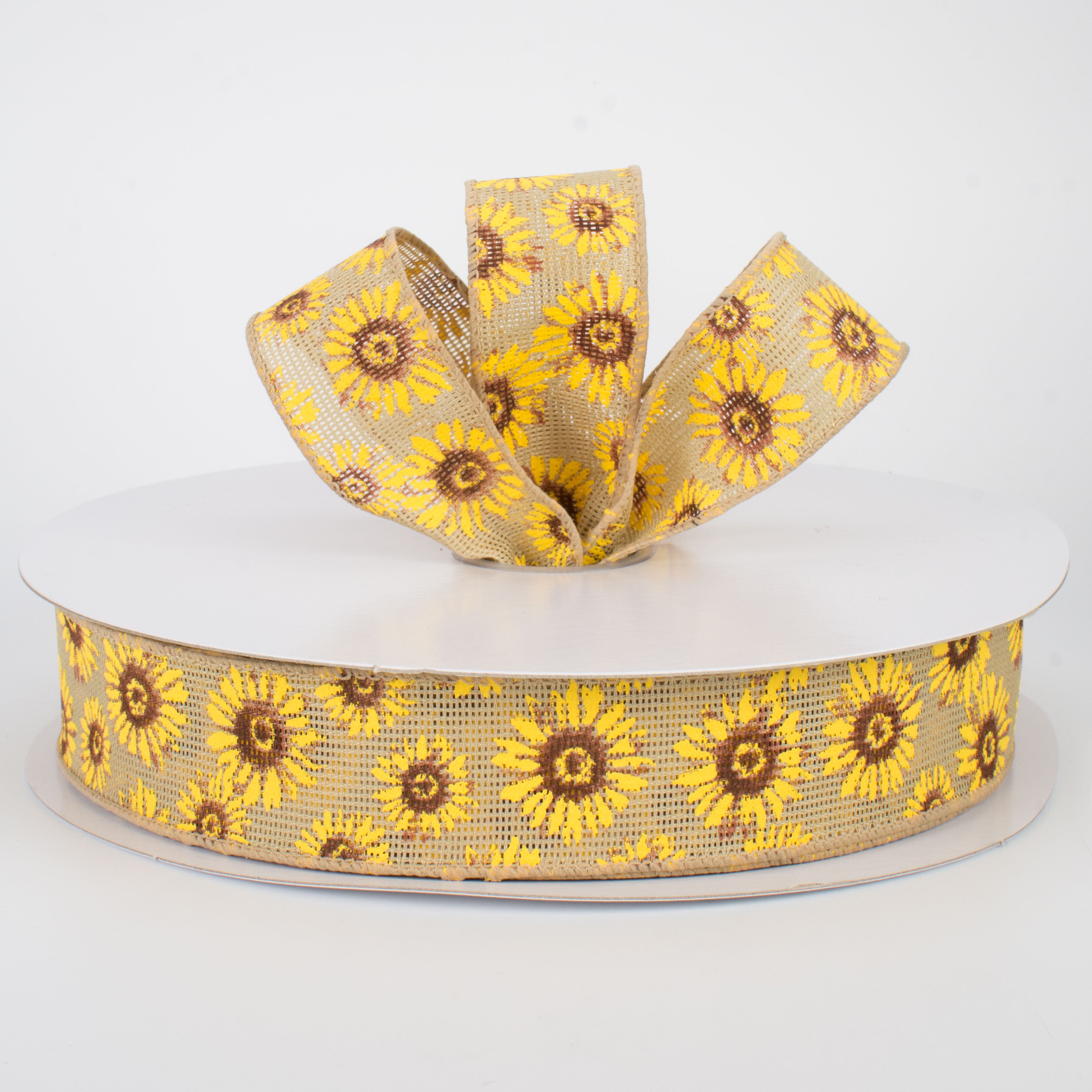 1.5 Inch Natural Faux Burlap Sunflower Ribbon - 50 Yards Bulk Roll for DIY Crafts, Gift Wrapping, Wedding Decorations and Home Decoration