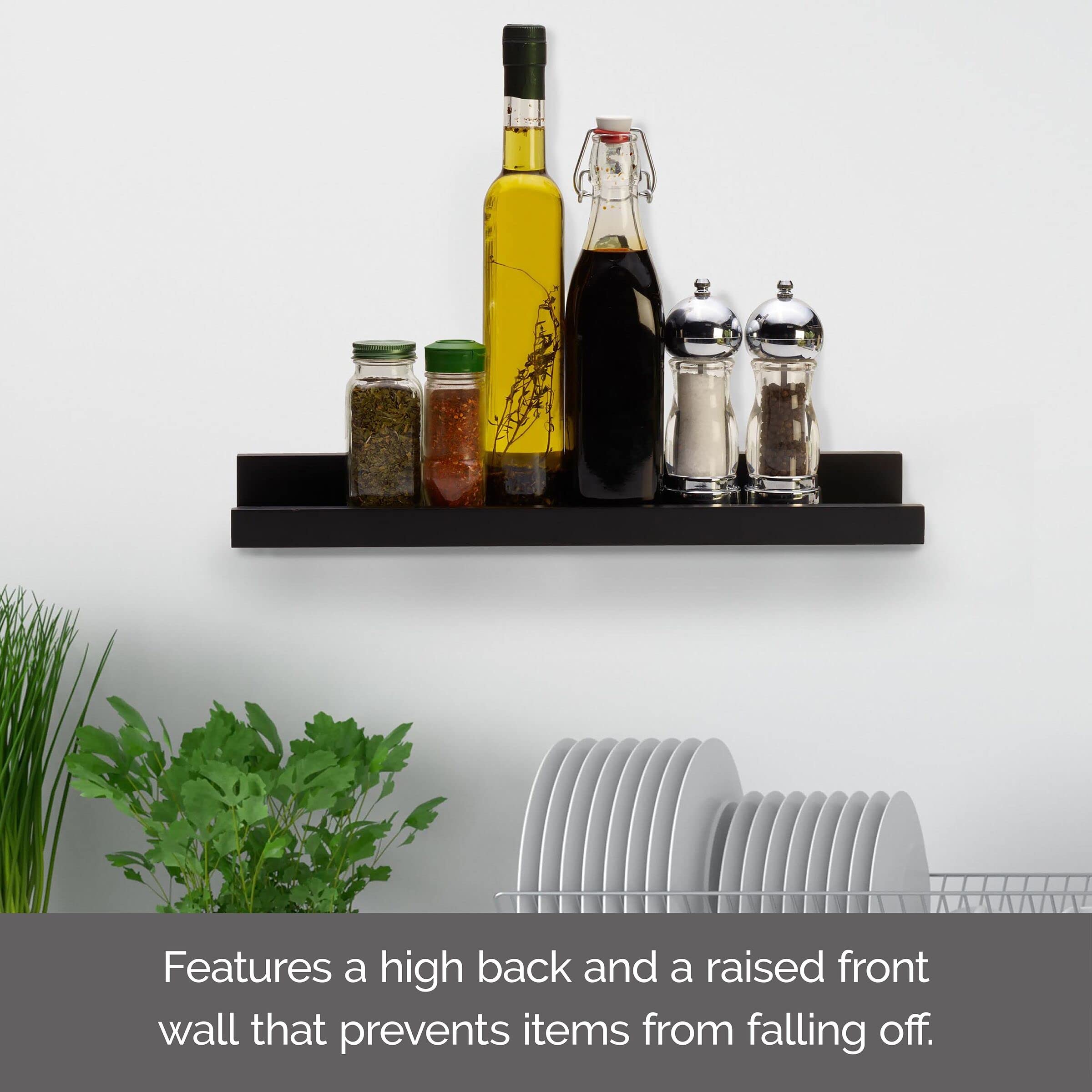 Melannco 18-Inch Black Floating MDF Photo Ledge - Wall Shelf for Displaying Pictures, Art & Decor in Bedroom, Living Room, Bathroom, Kitchen & Nursery - Perfect for Home, Office & Dorm Room Decorating