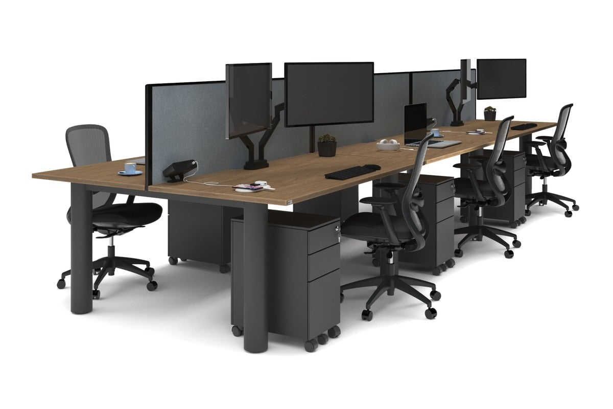 Quadro Cylinder Leg 6-Person Office Workstation Desk - 1600L x 800W with Cable Management Scallop - Perfect for Open Office Layouts & Collaborative Workspaces