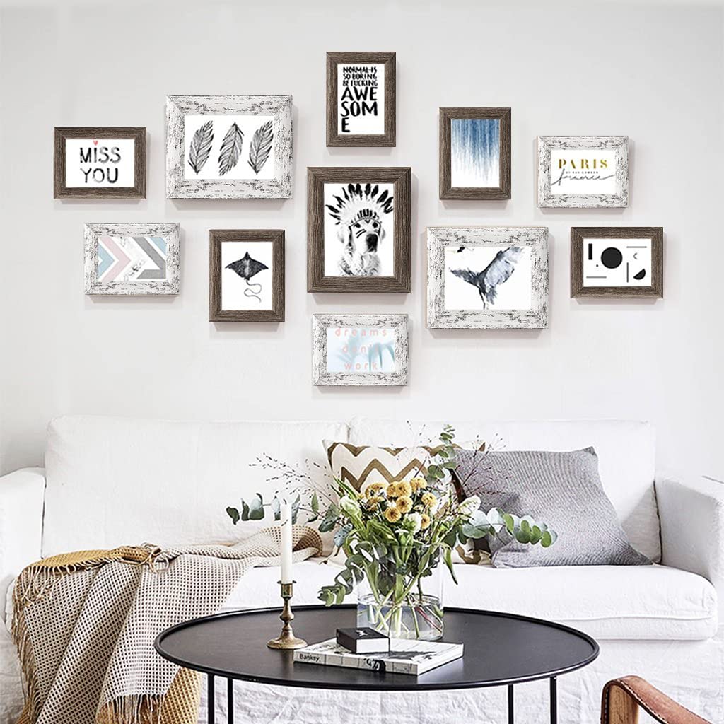 Rustic 5x7 Picture Frames Set of 6 - High Definition Real Glass, Distressed Wood Farmhouse Photo Frames for Wall Mounting & Tabletop Display - White Home Decor Photo Frames for Living Room, Bedroom & Office Decorations