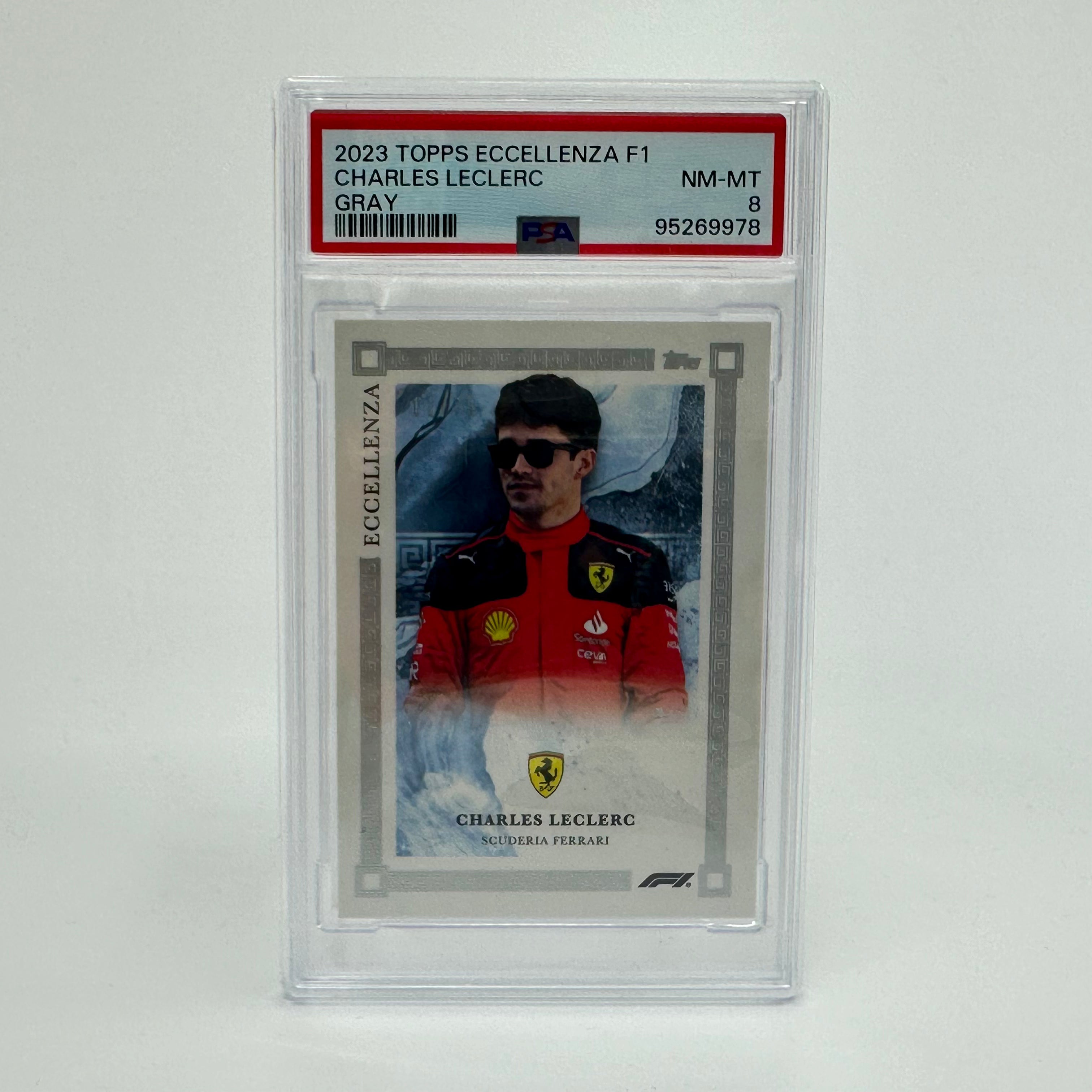PSA 8 2023 Charles Leclerc Gray Eccellenza #11/75 Trading Card - Perfect for F1 Collectors, Display Cases & Sports Memorabilia Collections