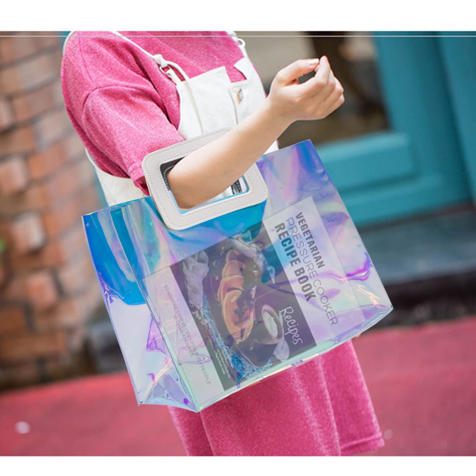 Holographic Gift Bags - Clear Iridescent Tote Bag for Bachelorette Party, Beach, Travel, Work & Stadium Events | Shimmering Reusable Shopping Bags for Women, Girls & Special Occasions