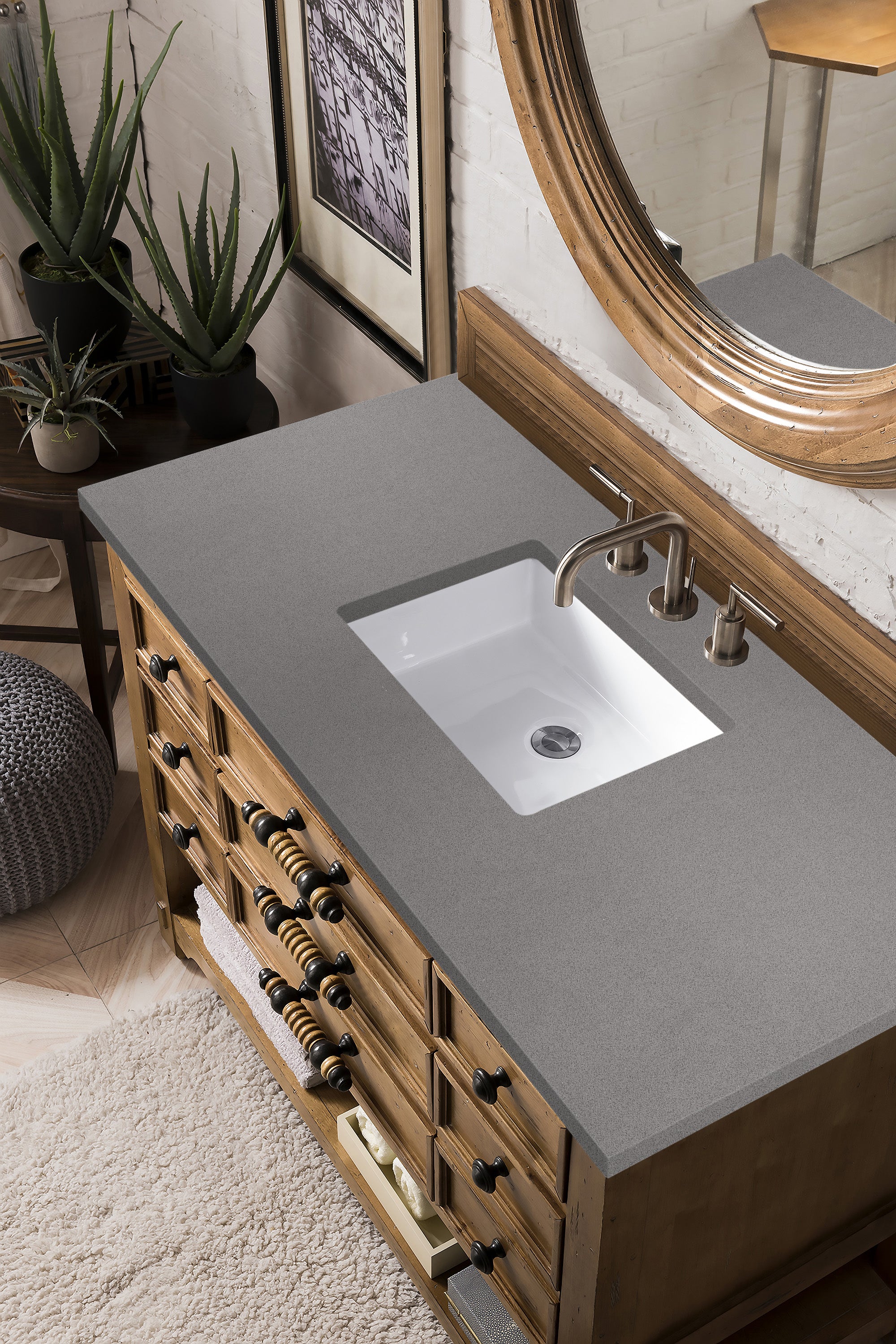 Malibu 48 Inch Single Bathroom Vanity with Honey Alder Wood & 3CM Grey Expo Quartz Countertop - Perfect for Modern Master Bathrooms and Powder Rooms