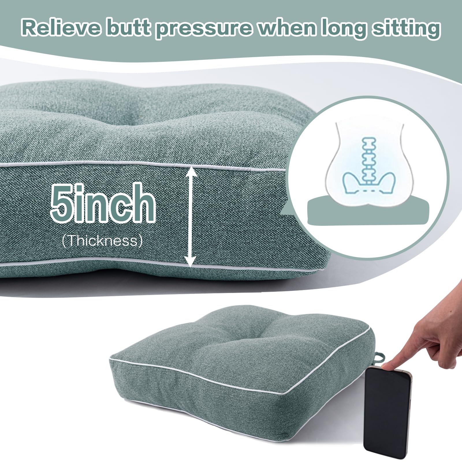 4 Pack Chair Cushions for Dining Chairs - Shredded Memory Foam Seat Pads with Ties, 16.5