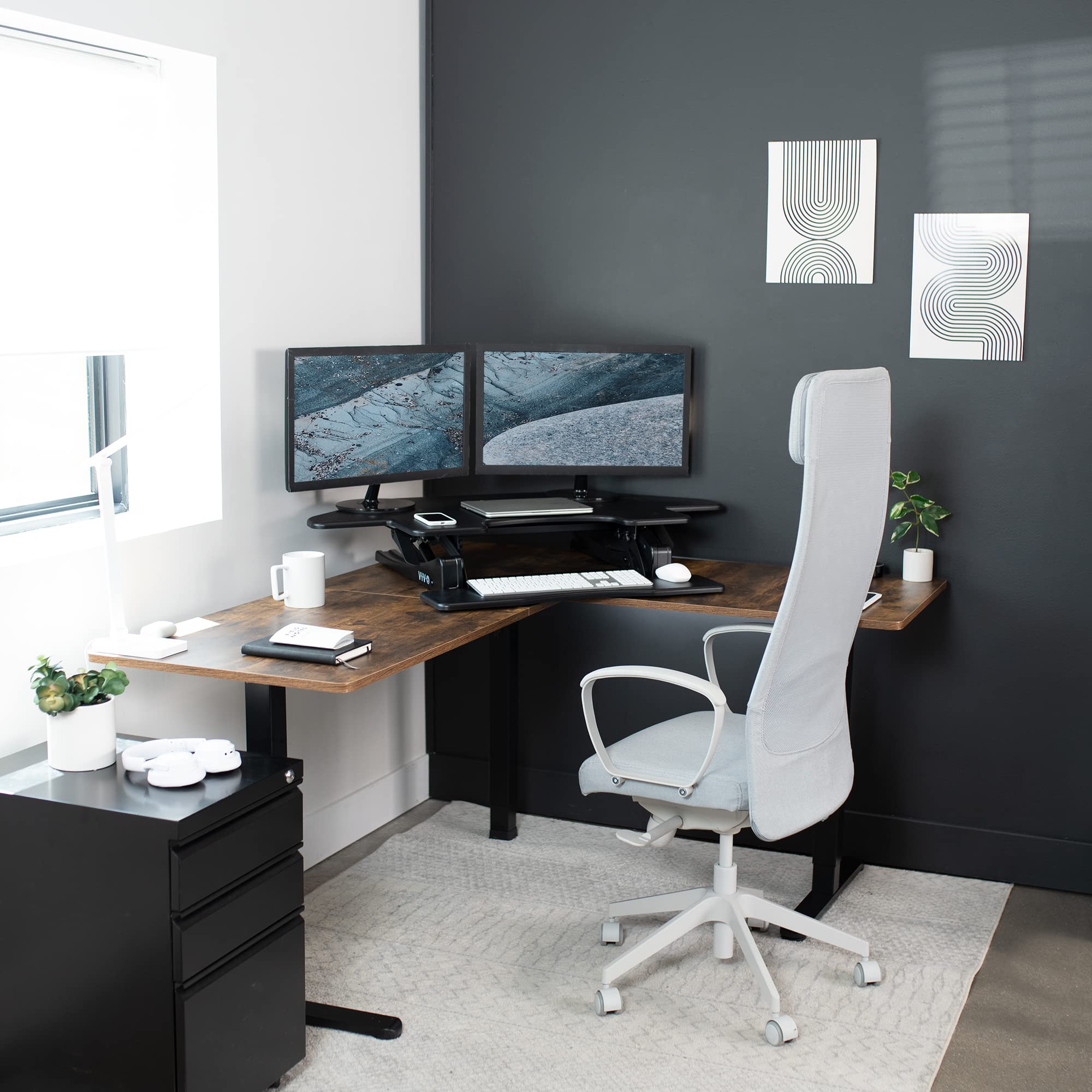 VIVO V Series 43 Inch Adjustable Standing Desk Converter - Black (DESK-V000VC) | Quick Sit to Stand Workstation for Dual Monitors | Perfect for Home Office, Gaming & Workspace Ergonomics