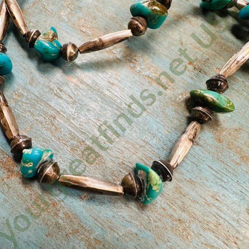 Vintage Double Strand Turquoise Navajo Bench Bead Necklace for Women | Handmade Native American Jewelry | Perfect for Boho Fashion, Weddings & Special Occasions
