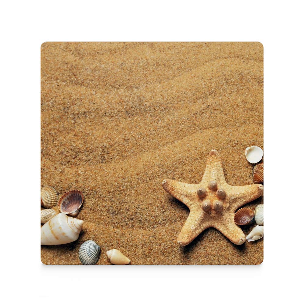 Premium Ceramic Drink Coasters Set of 4 - Square Cork-Bottomed Cup Holders with Beach Seashell Design for Wine, Beer & Cold Beverages - Perfect for Home Decor, Bar Protection & Coastal-Themed Parties