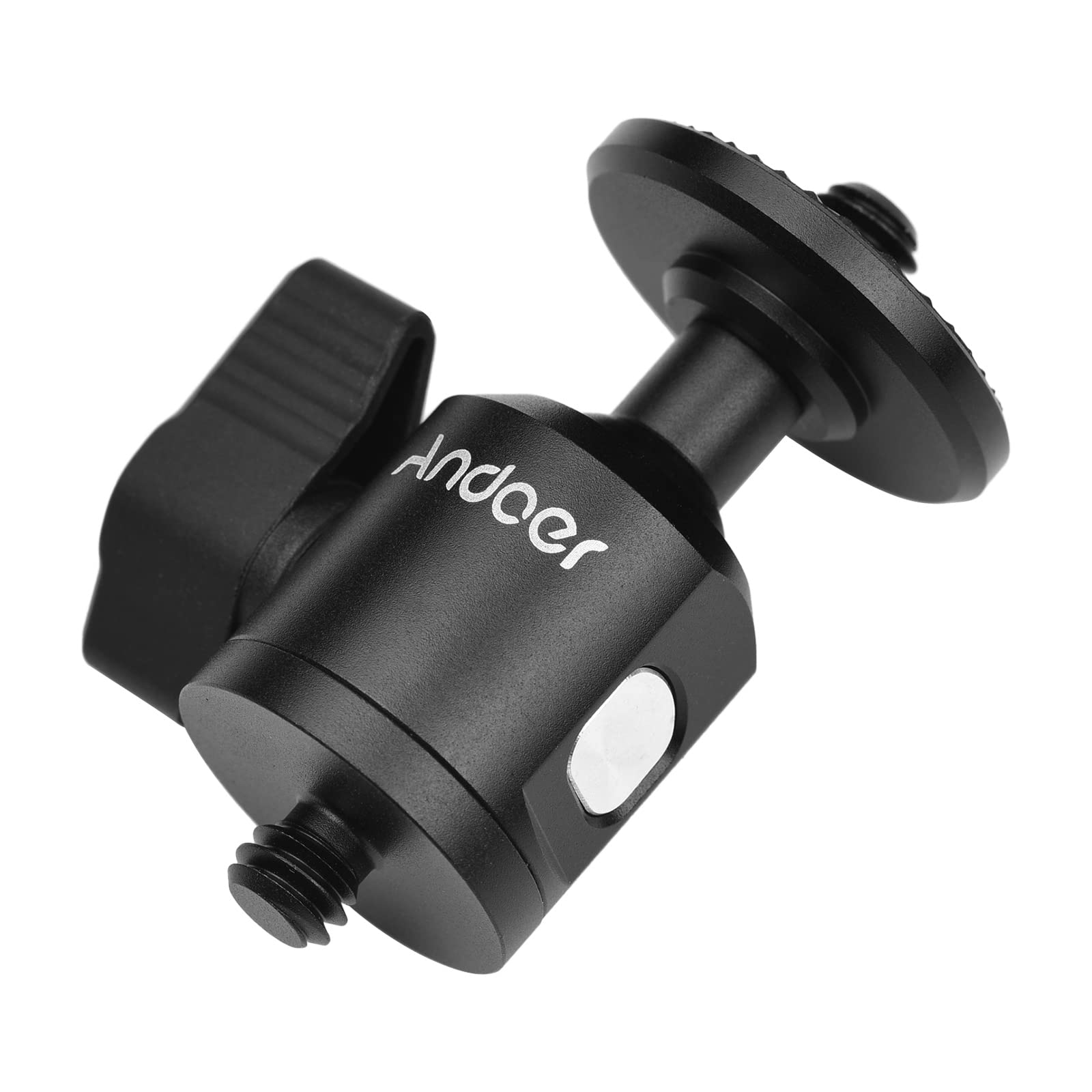 Andoer Mini Ballhead Adapter for Camera Tripod - Aluminum Alloy 1/4 Inch Screw Connector with Bottom Screw Hole - Perfect for DSLR, Mirrorless & Action Cameras - Ideal for Photography, Vlogging & Outdoor Shooting