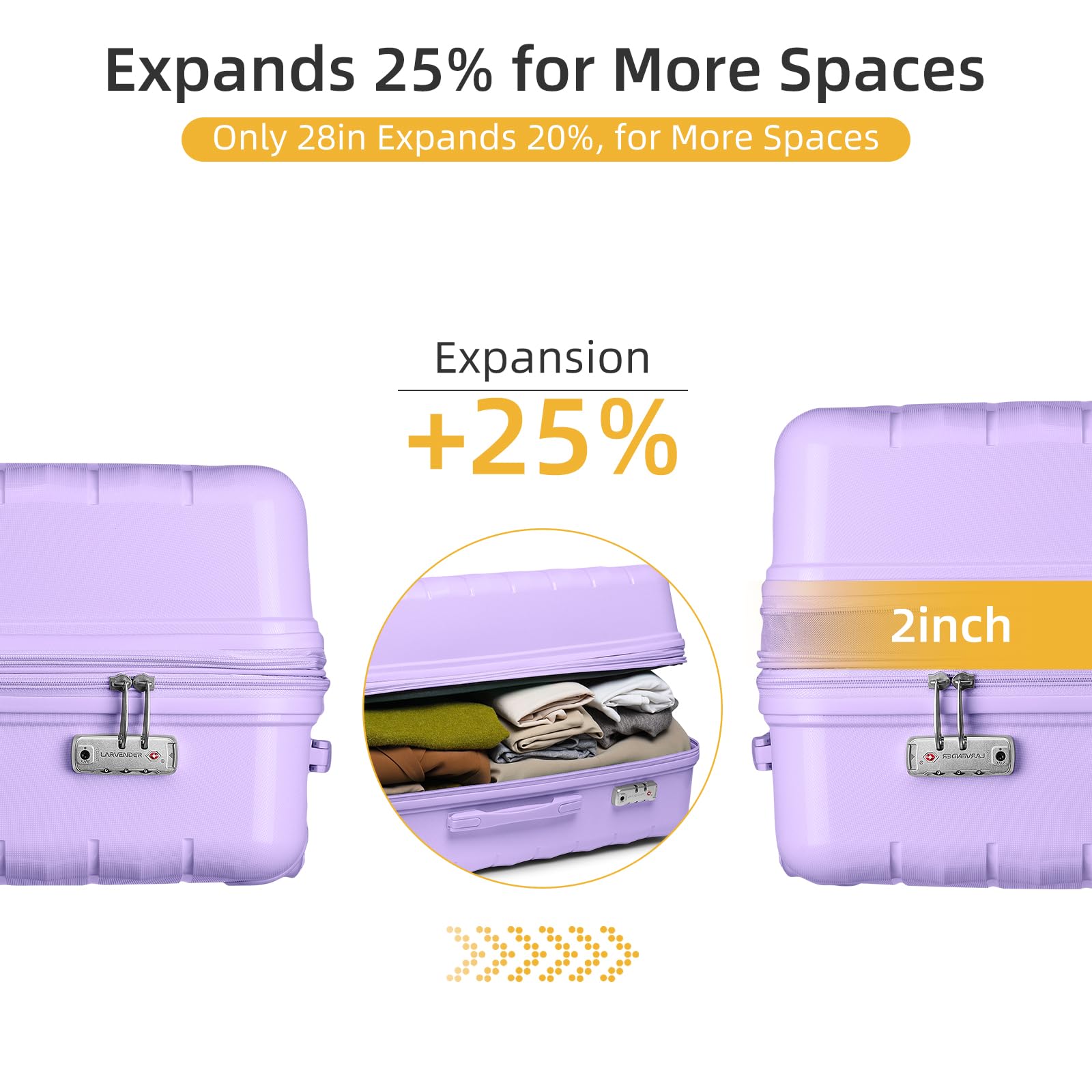 3-Piece Lavender Luggage Set with Duffel Bag, Hardside PP Carry-On Suitcase, 360° Spinner Wheels & TSA Lock - Perfect for Women's Travel, Business Trips & Vacation Getaways