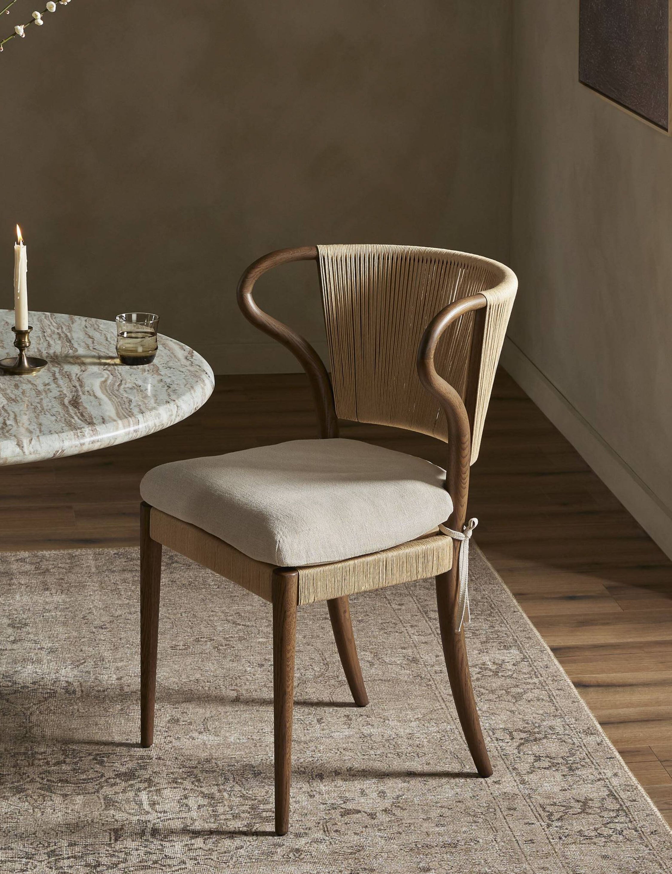 Amira Dining Chair by Amber Lewis x Four Hands - Modern Upholstered Dining Room Chair with Wooden Legs - Perfect for Kitchen, Dining Room, and Home Office