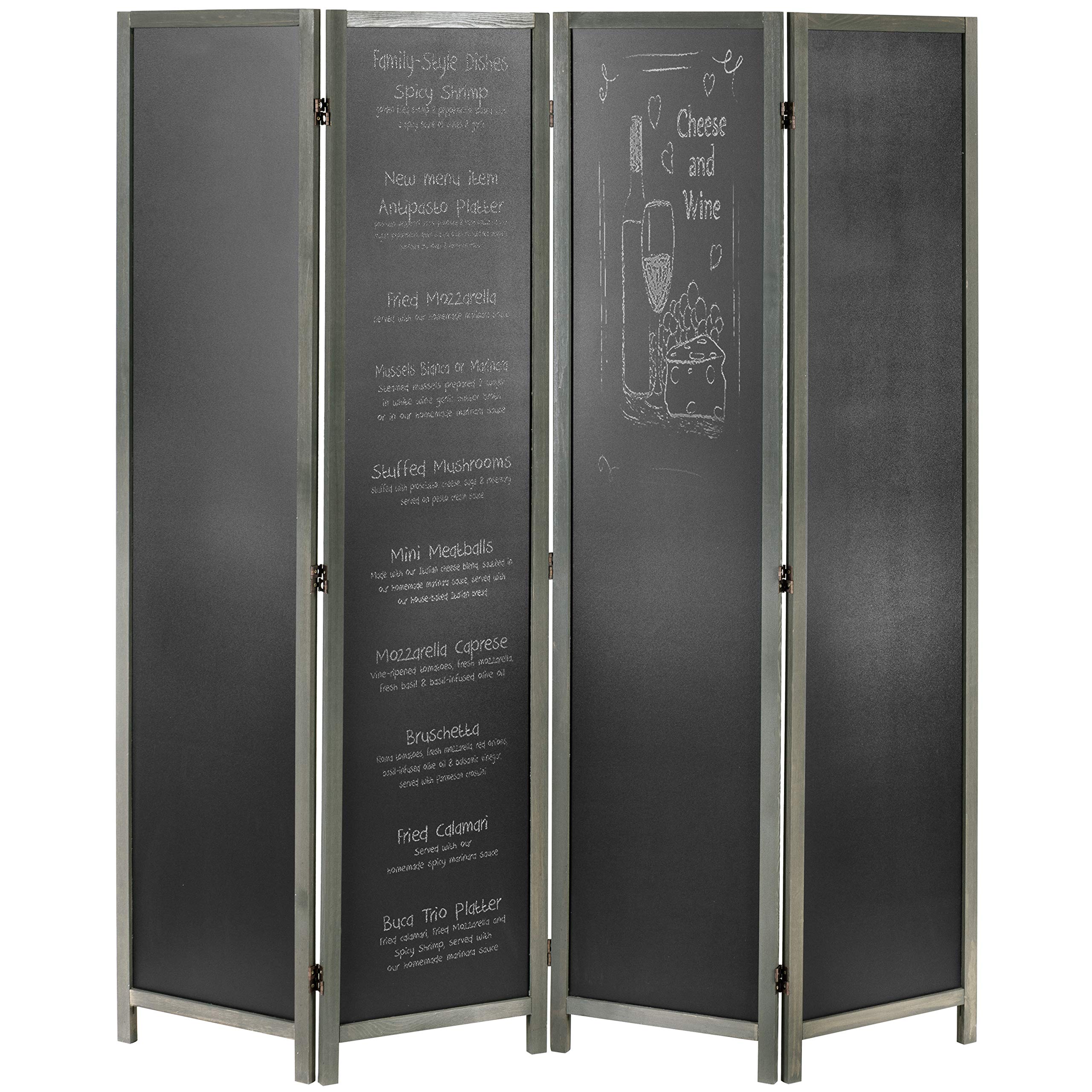Vintage Gray Wood 4-Panel Folding Chalkboard Room Divider - Writable Privacy Screen for Home, Office, Classroom & Event Decor