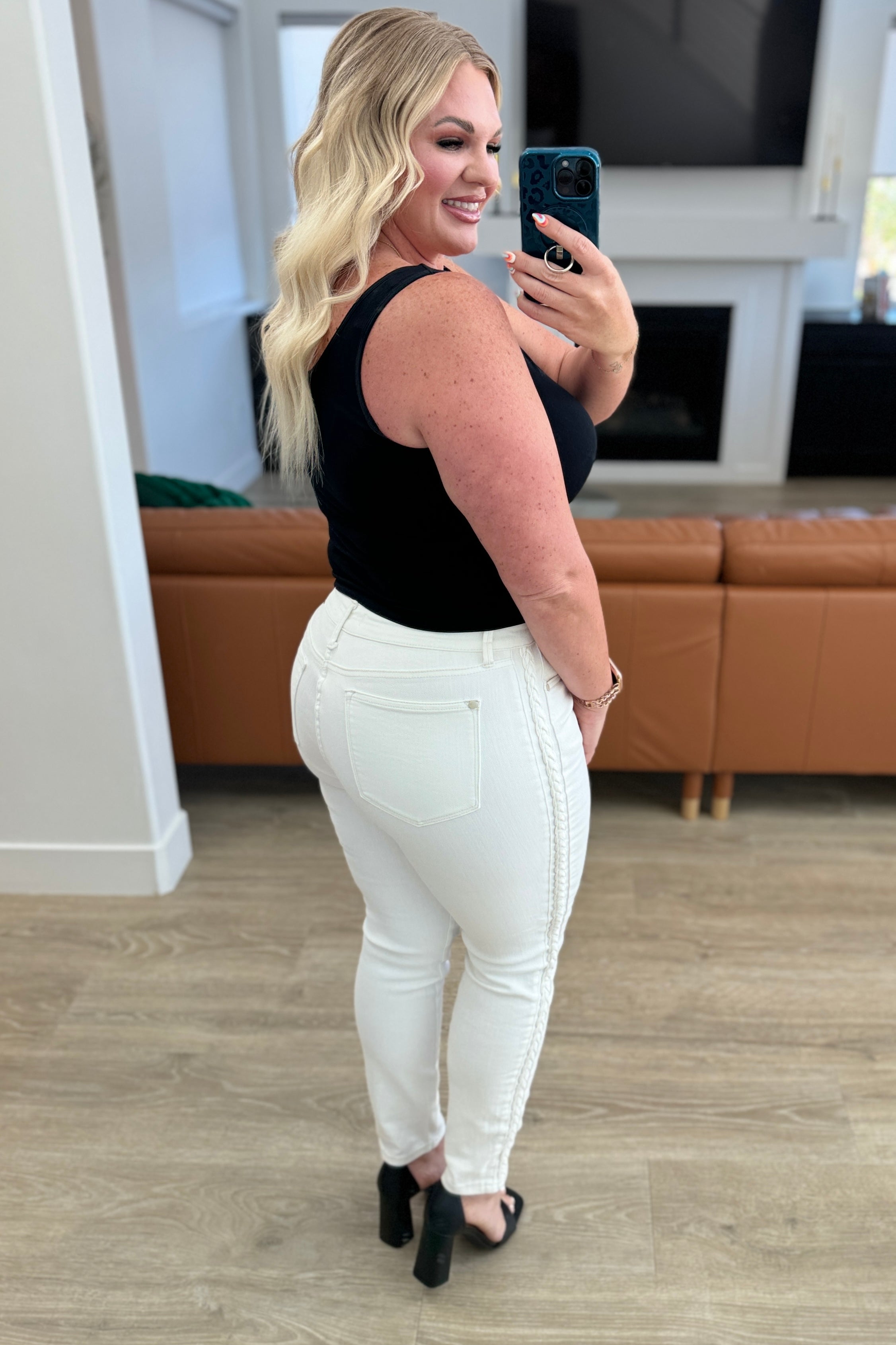Maddie Mid Rise Braided Side Seam Relaxed Jeans for Women - Comfortable Stretch Denim Pants with Boho Style - Perfect for Casual Outings, Weekend Wear & Boho Chic Fashion