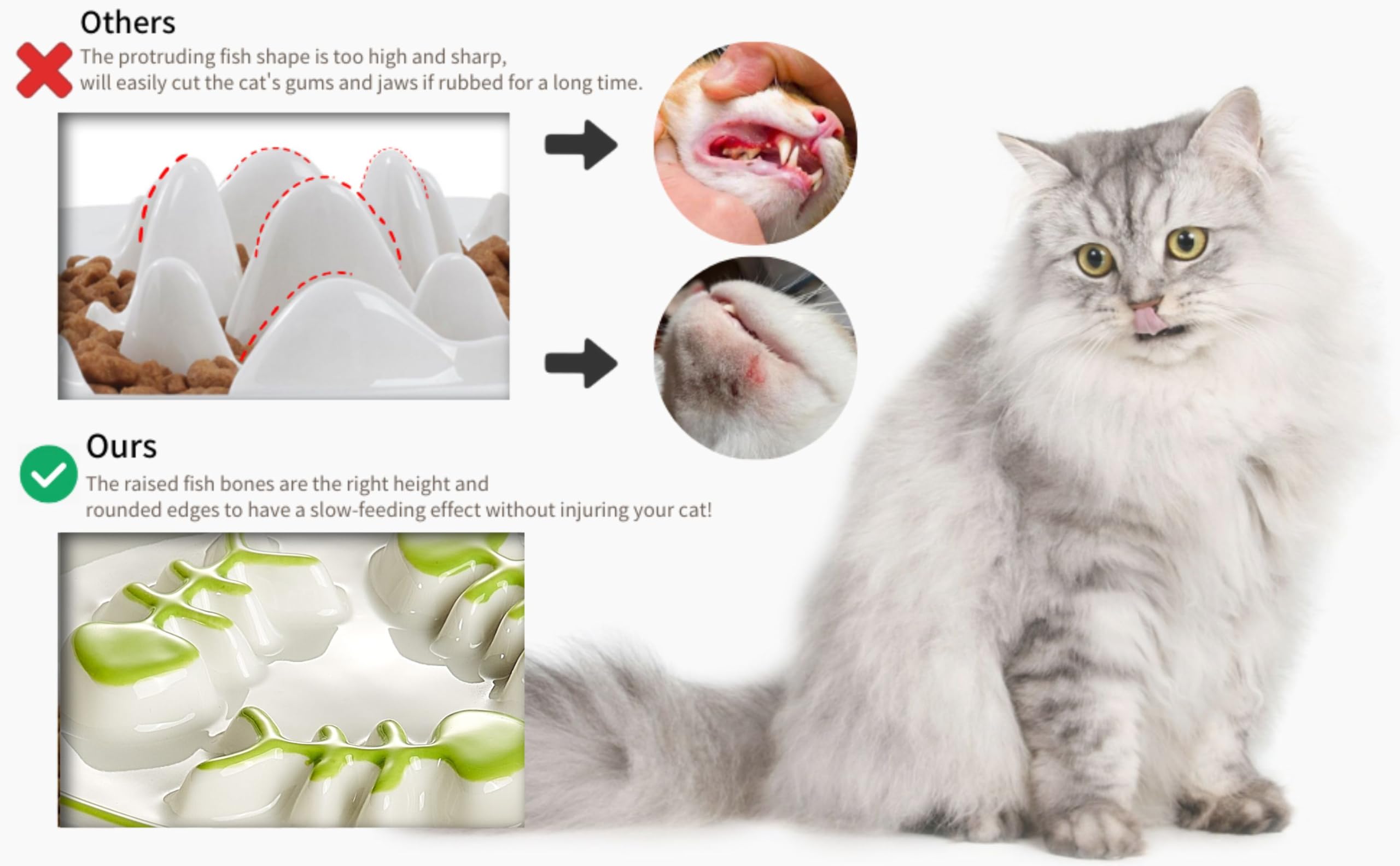 Elevated Slow Feeder Cat Bowl with Stand - Ceramic Pet Food Dish for Dogs & Cats - Anti-Bloat & Whisker Fatigue - Shallow Design Slows Eating - Easy to Clean - Perfect for Fast Eaters & Digestive Health (Home, Vet Clinic, Pet Daycare)