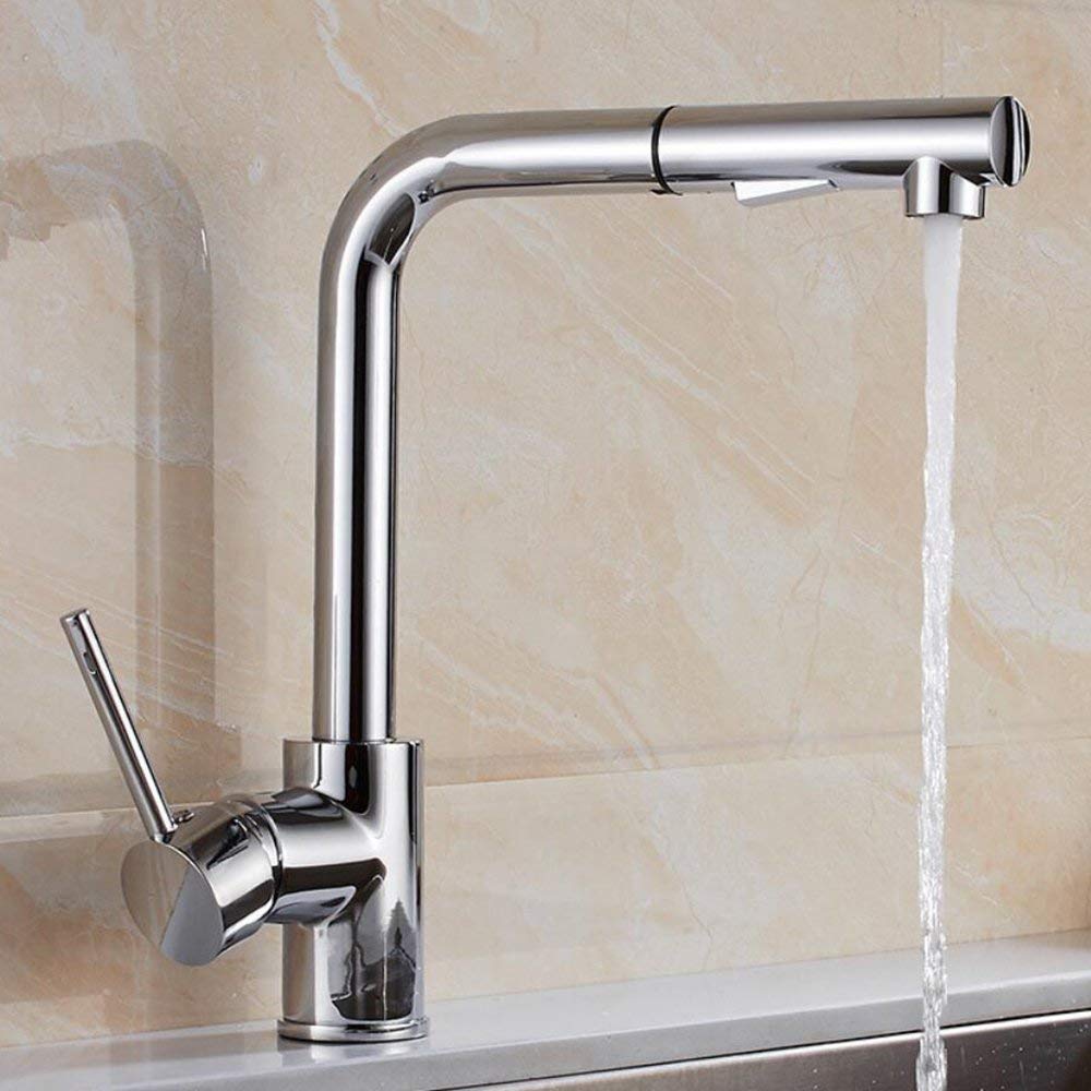Premium Commercial Kitchen Sink Faucet - Single Lever Pull-Out Chrome & Black Swivel Mixer Tap with Brass Spray Head & Dishwasher Sprayer | Ideal for Restaurants, Food Trucks & Home Kitchens