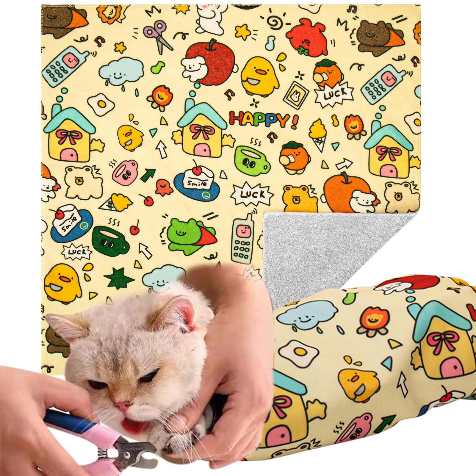 AIERSA Self-Adhesive Cat Grooming Wrap for Nail Trimming & Pet Care - Soft Fabric Cat Restraint Swaddle for Stress-Free Nail Clipping, Bathing & Vet Visits - Essential Cat Grooming Supplies for Anxious Kittens