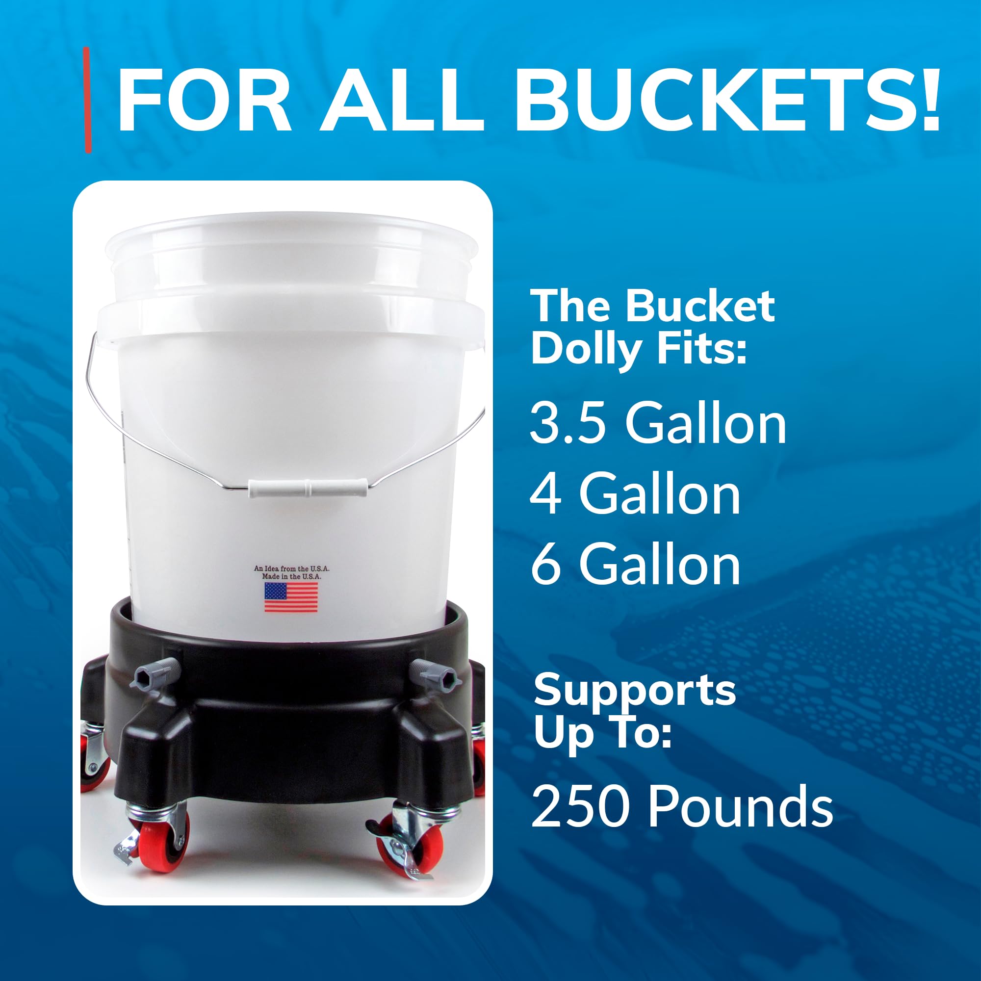 GRIT GUARD Heavy Duty Rolling Wash Bucket Dolly - 5-Wheel Mobile Detailing Cart with 2 Locking Casters for 2.5-6 Gallon Buckets (Red) - Perfect for Car Washing, Auto Detailing & Mobile Cleaning Services