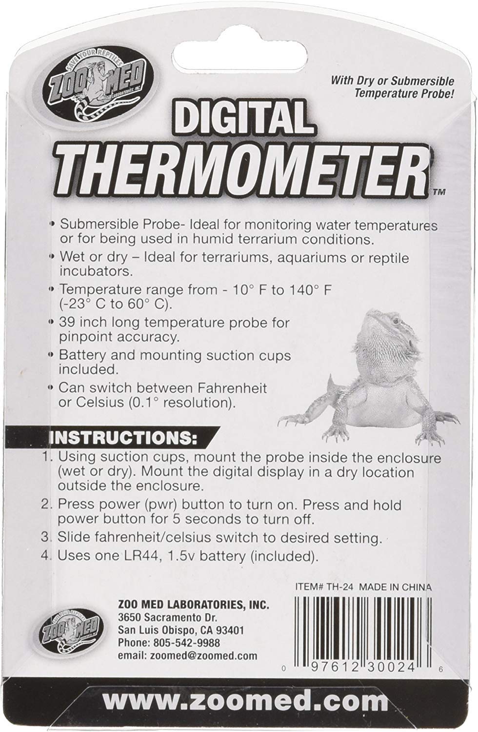 Zoo Med Digital Terrarium Thermometer - Accurate Reptile Habitat Temperature Monitor (6-Pack) for Reptile Tanks, Terrariums & Vivariums