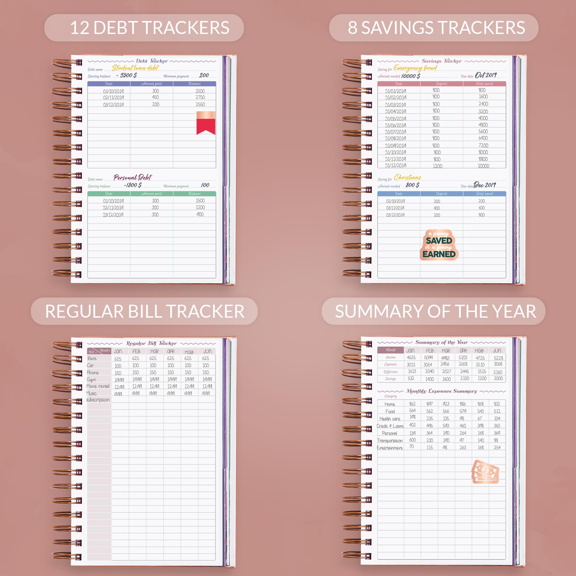GoGirl Budget Planner & Monthly Bill Organizer – Financial Planner with Pockets, Expense Tracker Notebook for Money Management (Rose Gold) – Perfect for Personal Finance, Bill Tracking & Budgeting at Home or Office