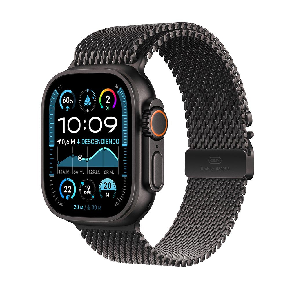 Apple Watch Ultra 2 GPS + Cellular 49mm - Black Titanium Case with Black Milanese Loop Band (Medium Size) | Perfect for Fitness Tracking, Outdoor Adventures & Everyday Smartwatch Use