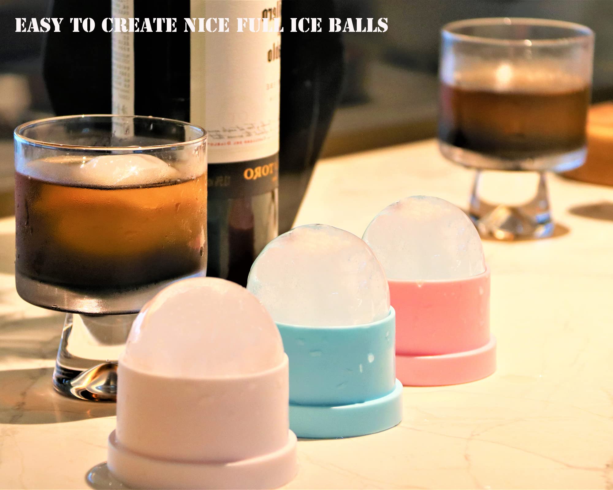 Premium Ice Ball Maker Mold - Set of 4, 2.4 Inch Round Ice Cube Trays for Whiskey, Cocktails & Bourbon | Reusable Silicone Sphere Ice Molds for Chilled Drinks, Home Bars & Party Entertaining (Blue)