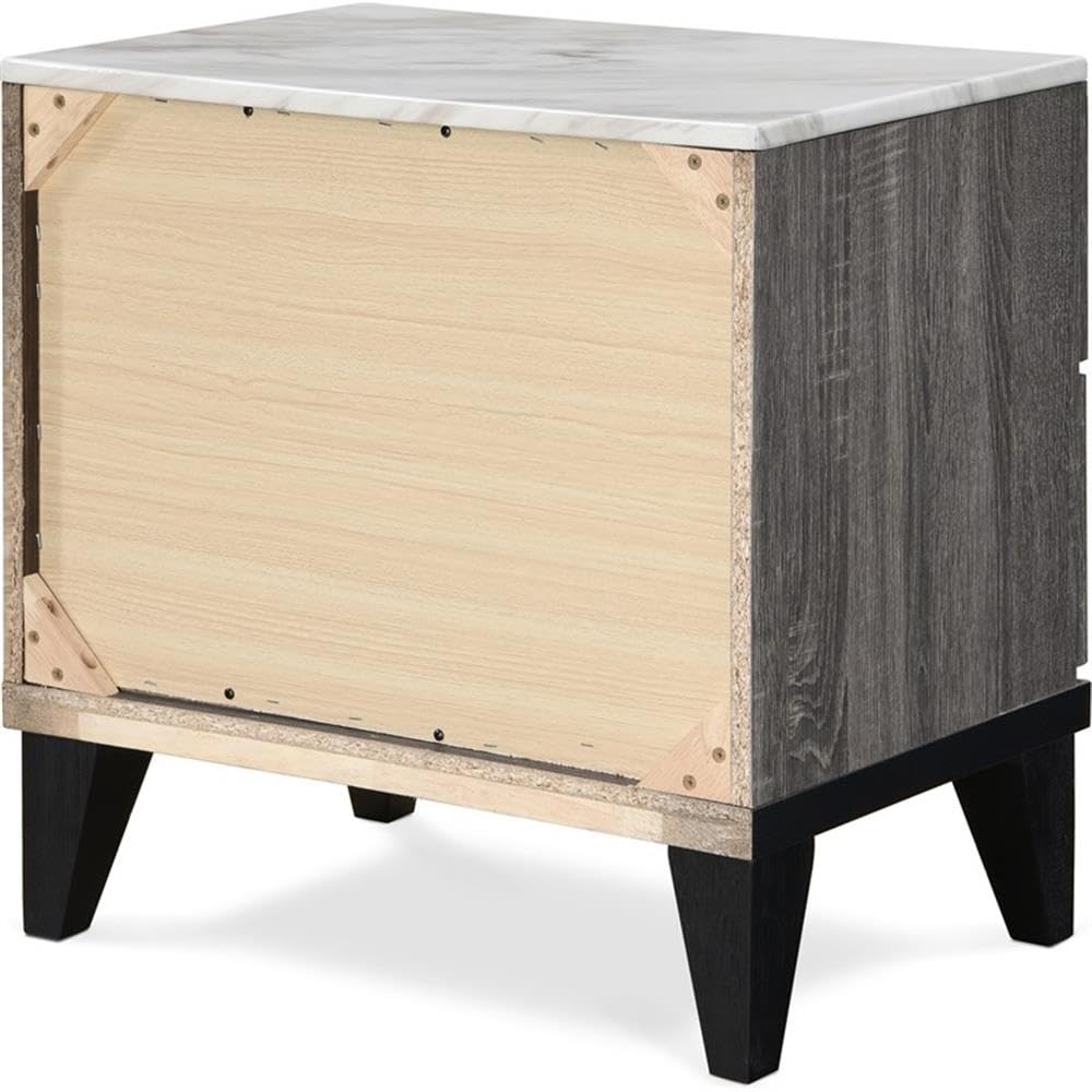 Modern Side Table with 2 Drawers - Marble Top Nightstand for Bedroom, Living Room & Office - Gray Bedside Storage Furniture with Drawers for Home Decor