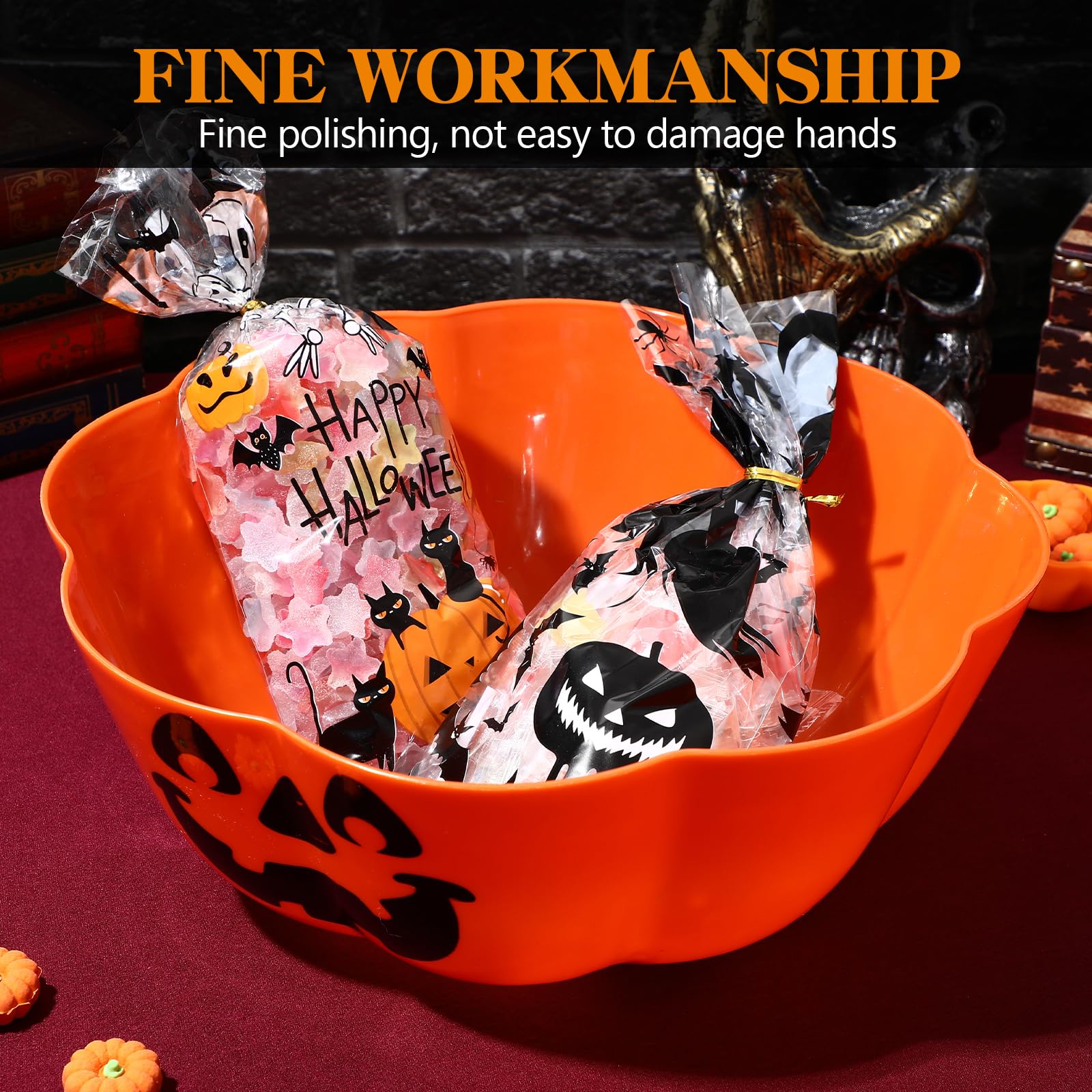 Large Halloween Candy Bowl - Plastic Pumpkin Trick or Treat Serving Bowl for Candy, Halloween Party Supplies - Perfect for Office, Home, Classroom & Halloween Decorations