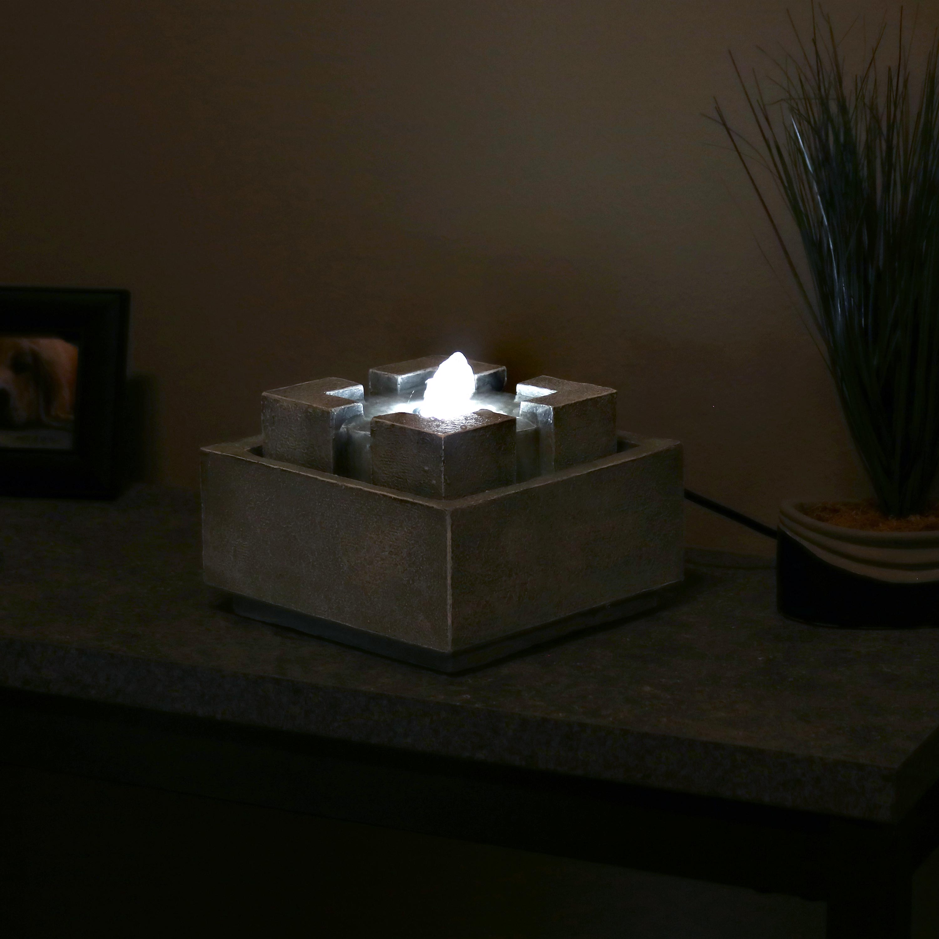 Sunnydaze Square Dynasty Bubbling Indoor Tabletop Fountain - Relaxing Water Feature for Home, Office, or Meditation Space - Perfect for Stress Relief and Decorative Ambiance