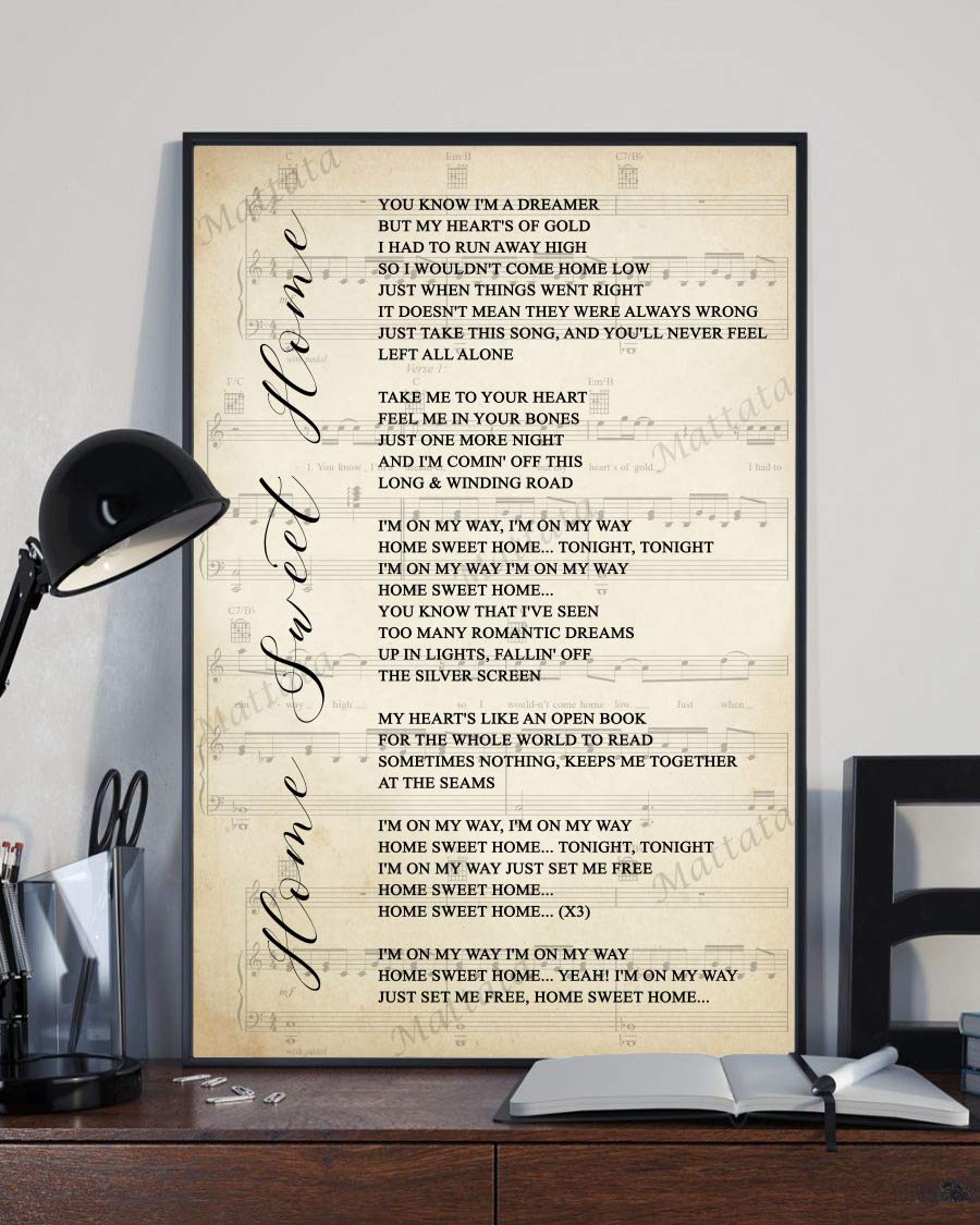 Home Sweet Home Song Lyrics Sheet Music Portrait Poster Print - 12