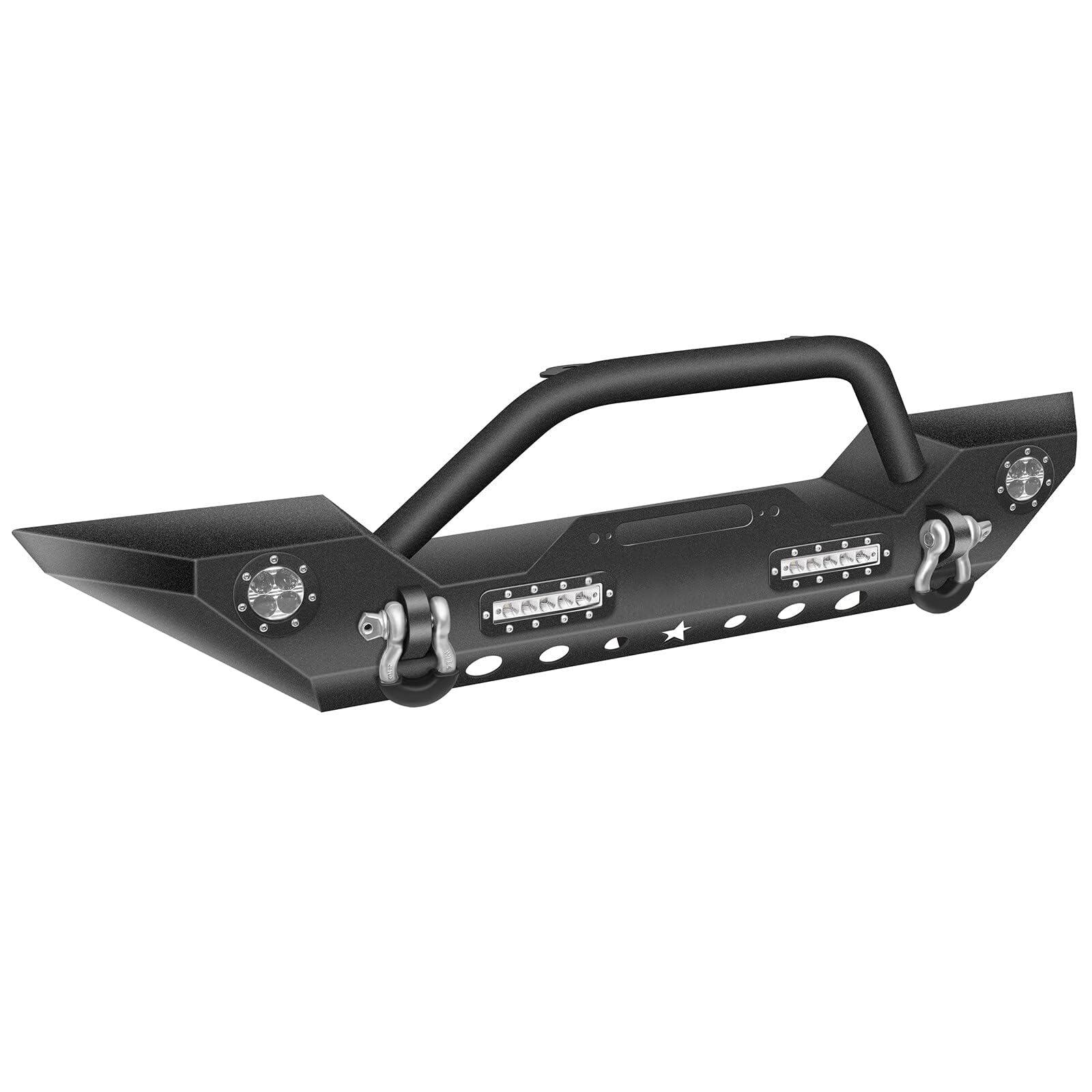 ECCPP Front Bumper for 2007-2018 Jeep Wrangler JK - Textured Black with D-Ring, LED Lights & Winch Plate | Off-Road Protection & Style Upgrade for Jeep Adventures