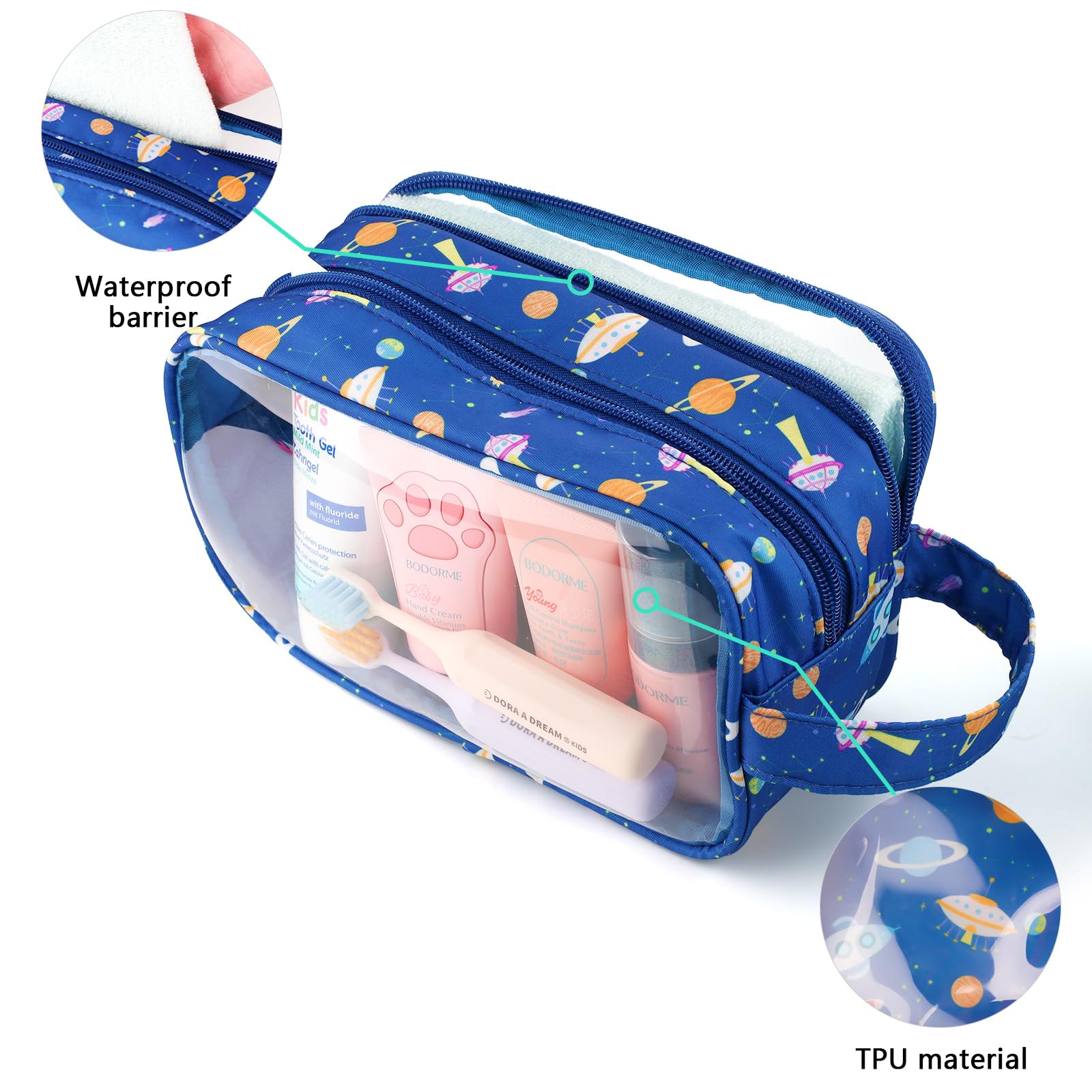 **Waterproof Hanging Toiletry Bag for Boys - Travel Wash Bag for Kids, Toddler & Little Boys, Navy Blue - Perfect for Camping, Sleepovers & Family Trips**