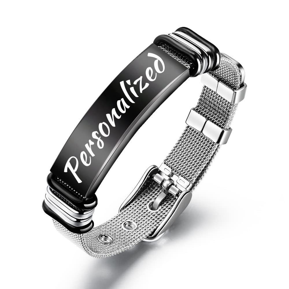 Custom His & Hers Stainless Steel Couple Bracelets Set - Personalized Name Engraved Matching Relationship Bracelets for Boyfriend & Girlfriend - Romantic Anniversary Wedding Valentine's Day Gift for Couples