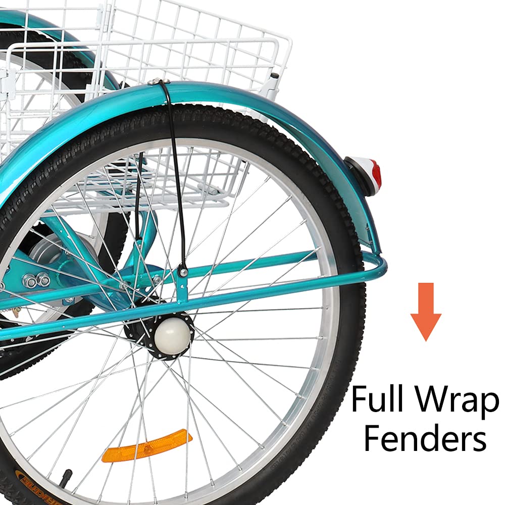 **PEXMOR 7-Speed Adult Tricycle, 24/26 Inch 3-Wheel Bike for Men & Women, Senior Cruiser Trike with Folding Front & Rear Basket - Perfect for Shopping, Recreation, Picnics & Outdoor Activities**