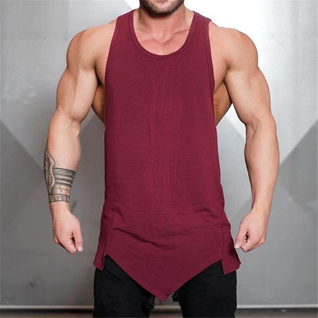 KLHHG Men's Summer Gym Vest - Breathable Cotton Bodybuilding Tank Top, Sleeveless Fitness Shirt for Workout & Training - Red XXL | Muscle Building Apparel for Weightlifting, Running & Outdoor Sports