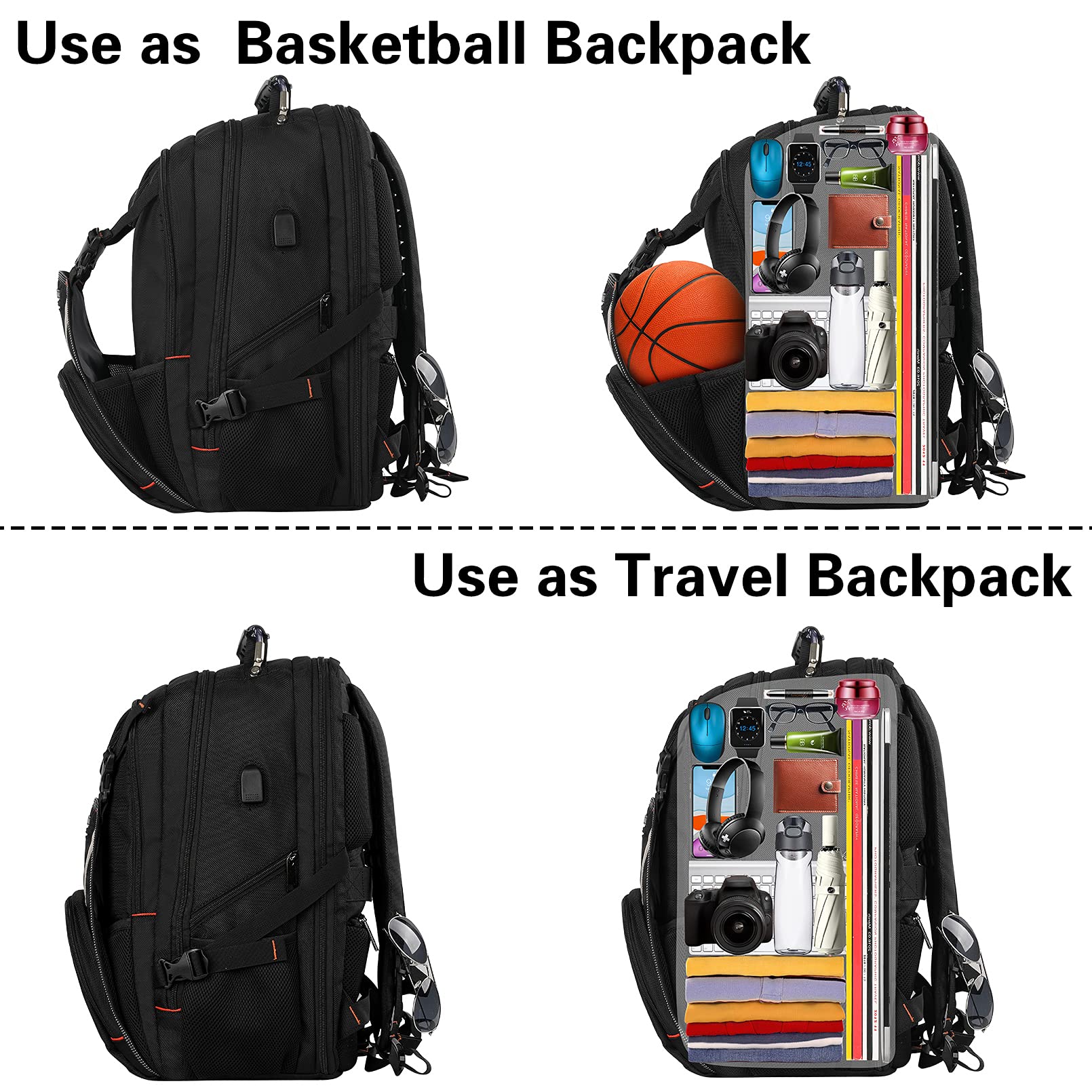 Extra Large Travel Laptop Backpack for Men & Women - USB Charging Port, RFID Anti-Theft & TSA Approved - Waterproof College Bookbag Fits 17 Inch Notebook - Perfect for Business Trips, Campus Use & Basketball Games
