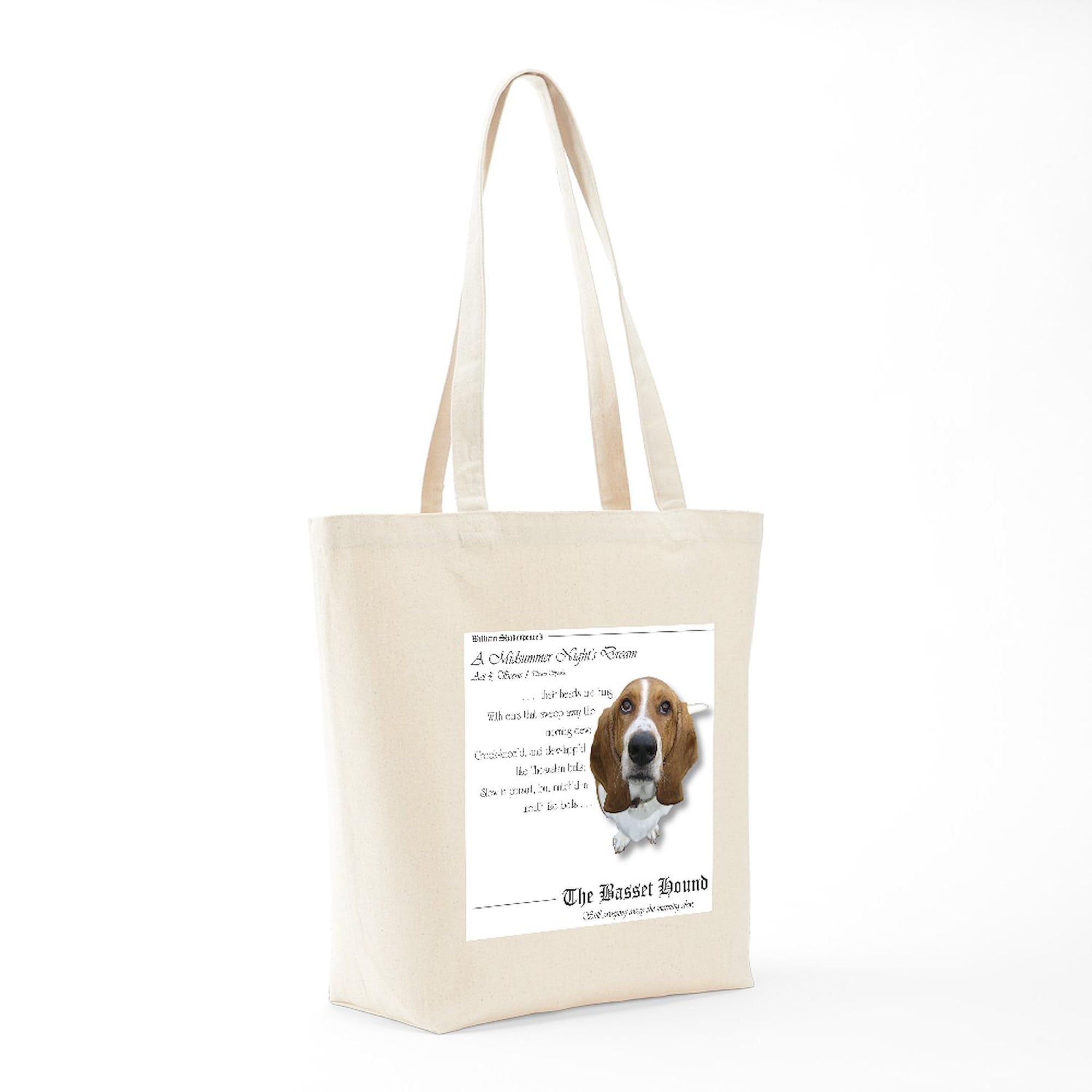 Shakespeare Quote Tote Bag - Natural Canvas Reusable Shopping Bag with Basset Hound Design | Eco-Friendly Grocery Bag for Book Lovers & Literary Gifts