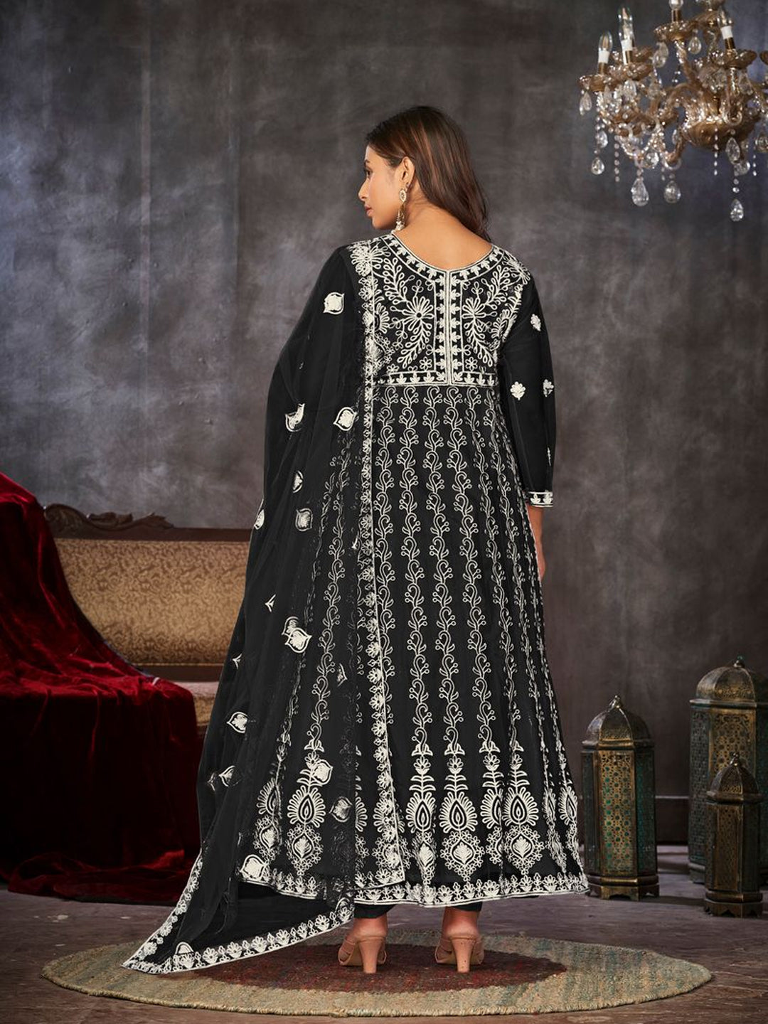 Elegant Black Designer Semi-Stitched Anarkali Suit with Intricate Embroidery - Perfect for Weddings, Parties & Festive Occasions