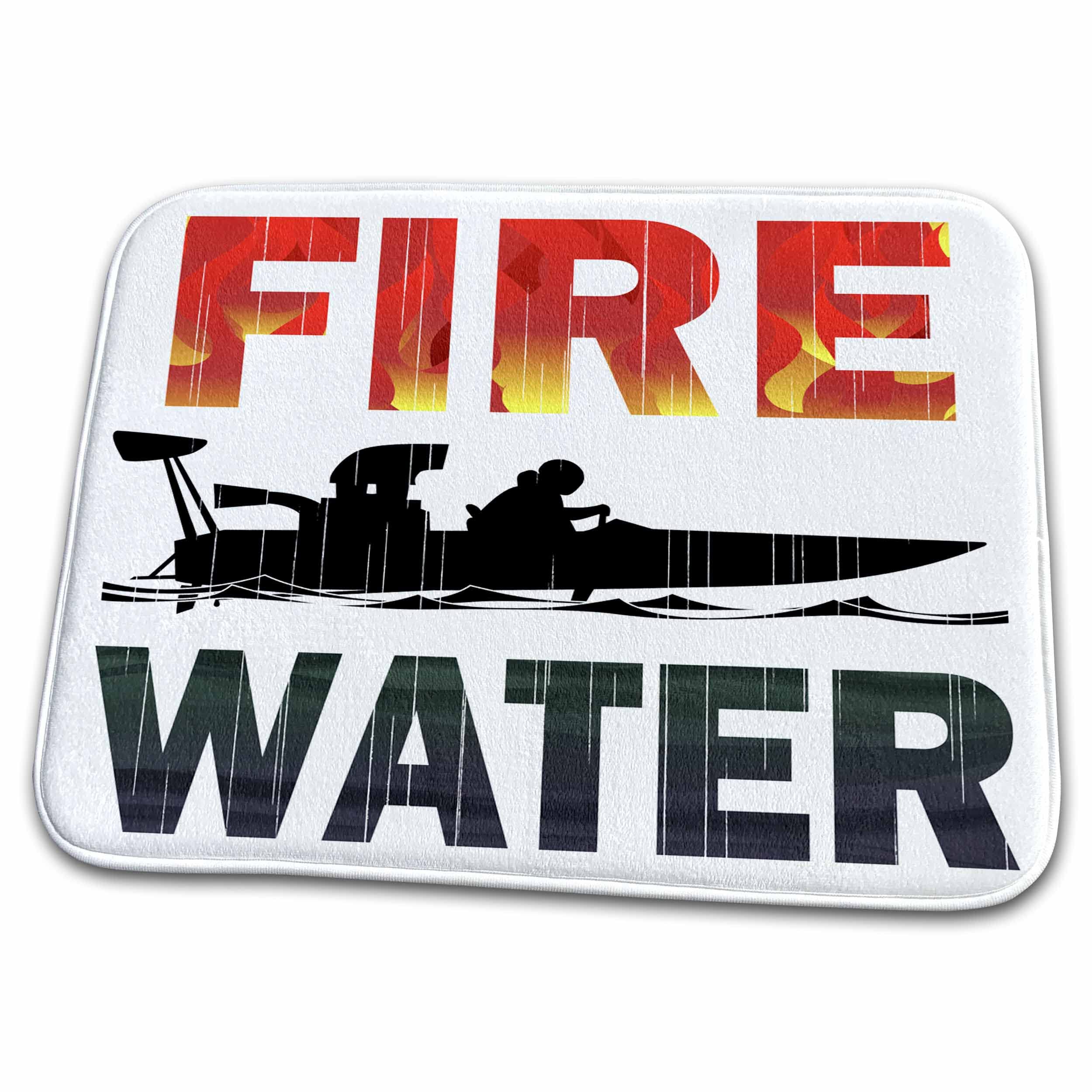 Premium Dish Drying Mat with Vintage Drag Boat Design - Patriotic Fire & Water Text - Freedom Themed - Perfect for Kitchen, RV, Boat & Water Sports Enthusiasts