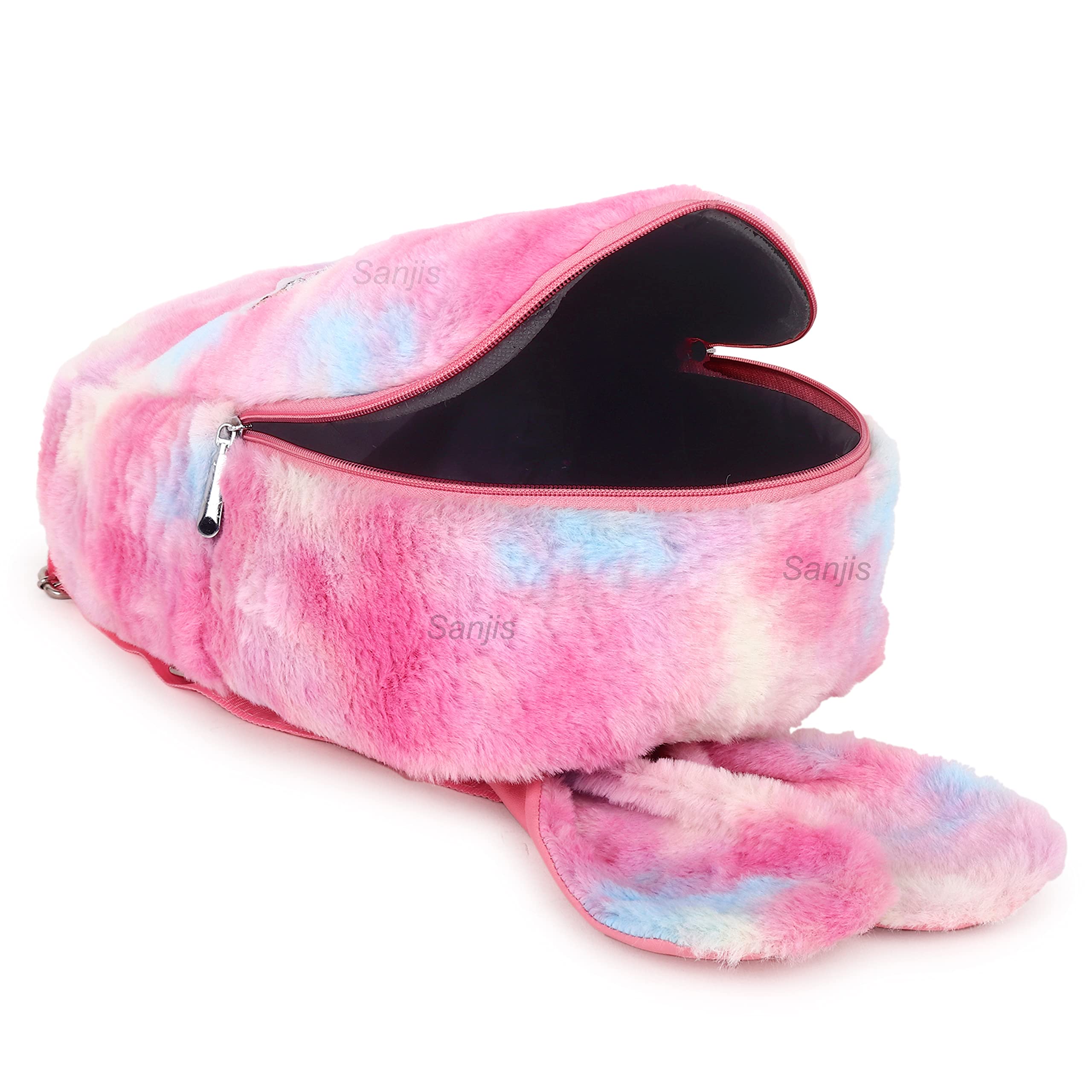 Sanjis Enterprise Plush Cute Furry Rainbow Backpack for Girls - Soft School Bag, Travel Backpack, Shoulder Bag, Picnic & Gift | Perfect for School, Travel, Outdoor Adventures & Daily Use