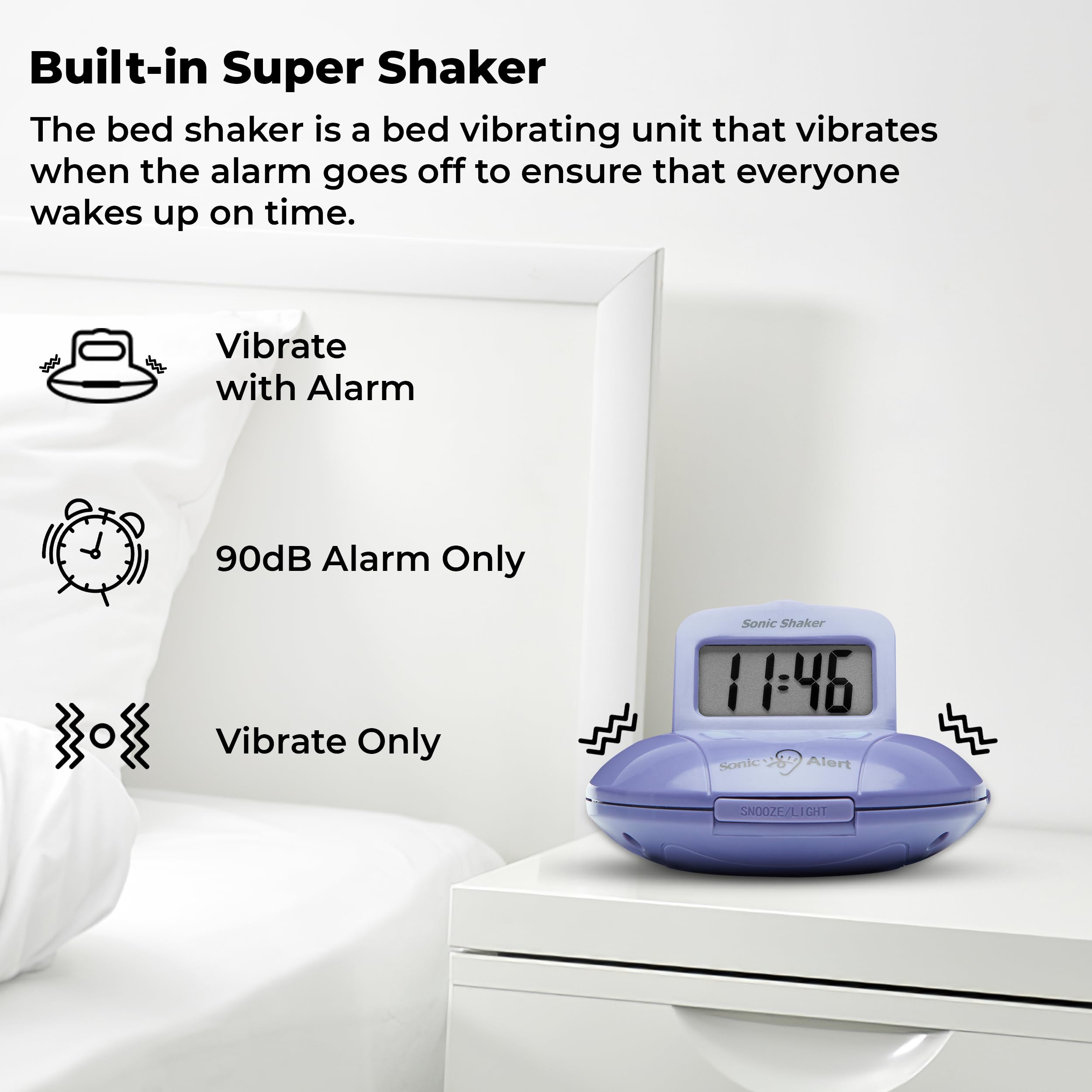 **Sonic Alert Digital Alarm Clock for Heavy Sleepers - Vibrating Travel Alarm Clock with Bed Shaker & Pillow Vibration - Battery Operated Small Digital Clock - Perfect for Travel, Home, and Office Use**