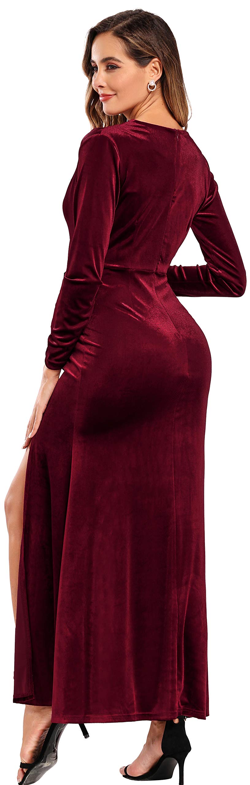 Babalet Women's Elegant Velvet Formal Dress - Bodycon Wedding Guest Long Sleeve Gown for Evening Parties, Cocktail Events & Holiday Celebrations