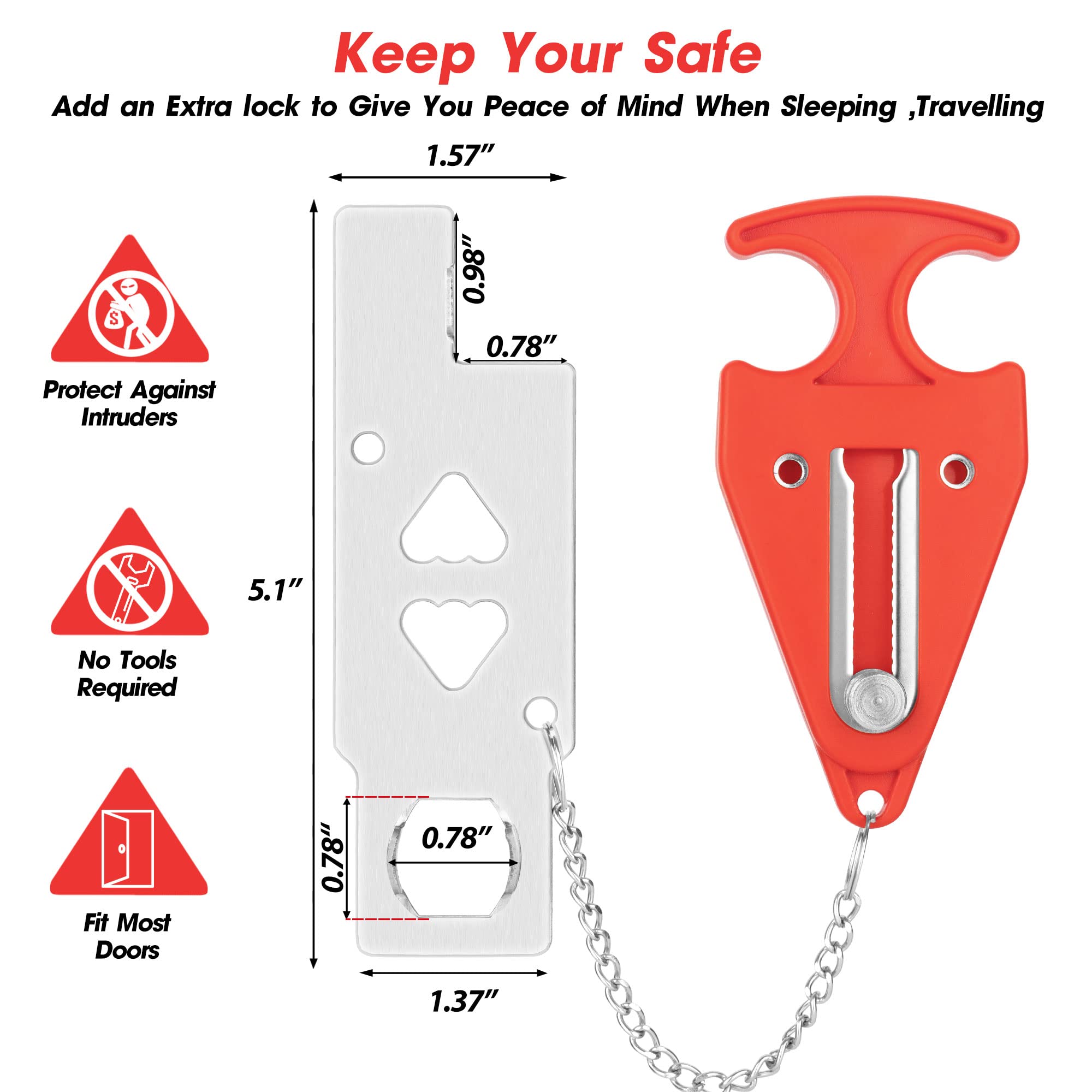 Upgrade Portable Door Lock - Home & Travel Security Lock for Hotels, Apartments, College Dorms - Extra Safety & Privacy Protection - Ideal for Traveling, Vacation Rentals & Student Housing