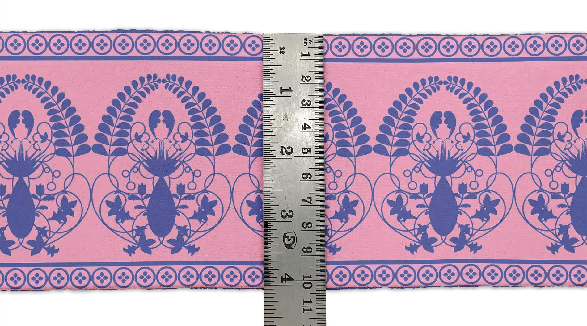 Indian Beautiful Art Pink Leaves & Floral Printed Dupion Fabric Ribbon Trim - 9 Yards, 3 Inches Wide for Crafts, Sewing & DIY Accessories | Perfect for Dressmaking, Gift Wrapping & Home Decor
