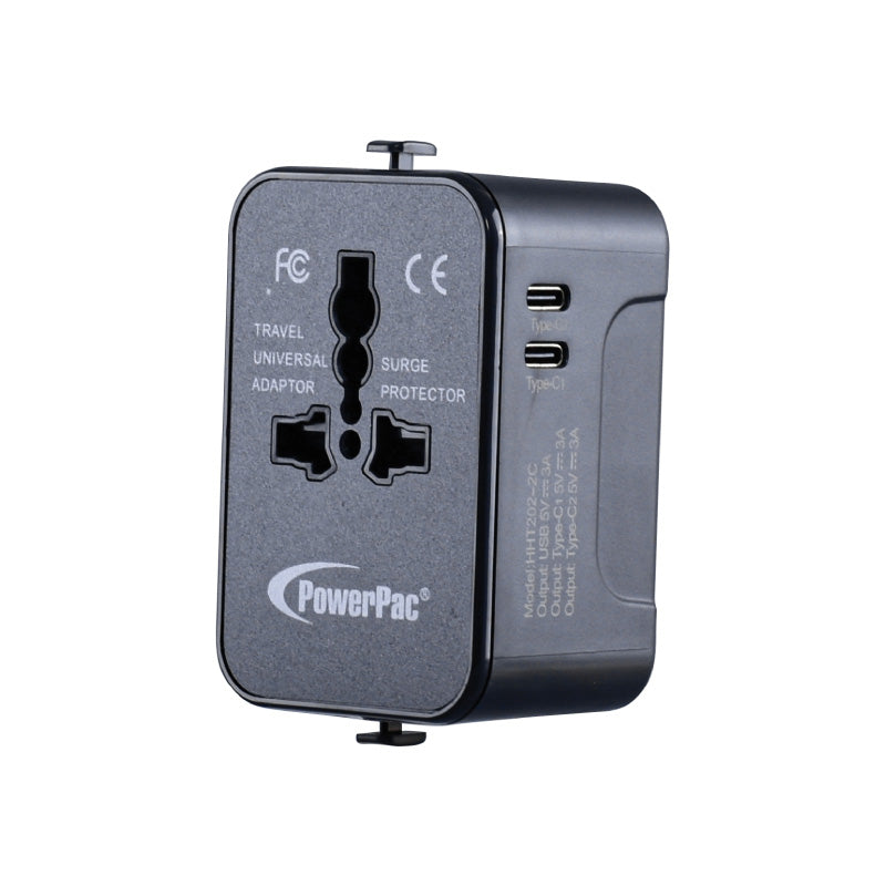 Universal Travel Adapter with USB Smart Charger - Worldwide Multi Socket & Plug Converter with Neon LED Indicator | Perfect for International Travel, Business Trips & Hotel Use (Model PP7970BK)